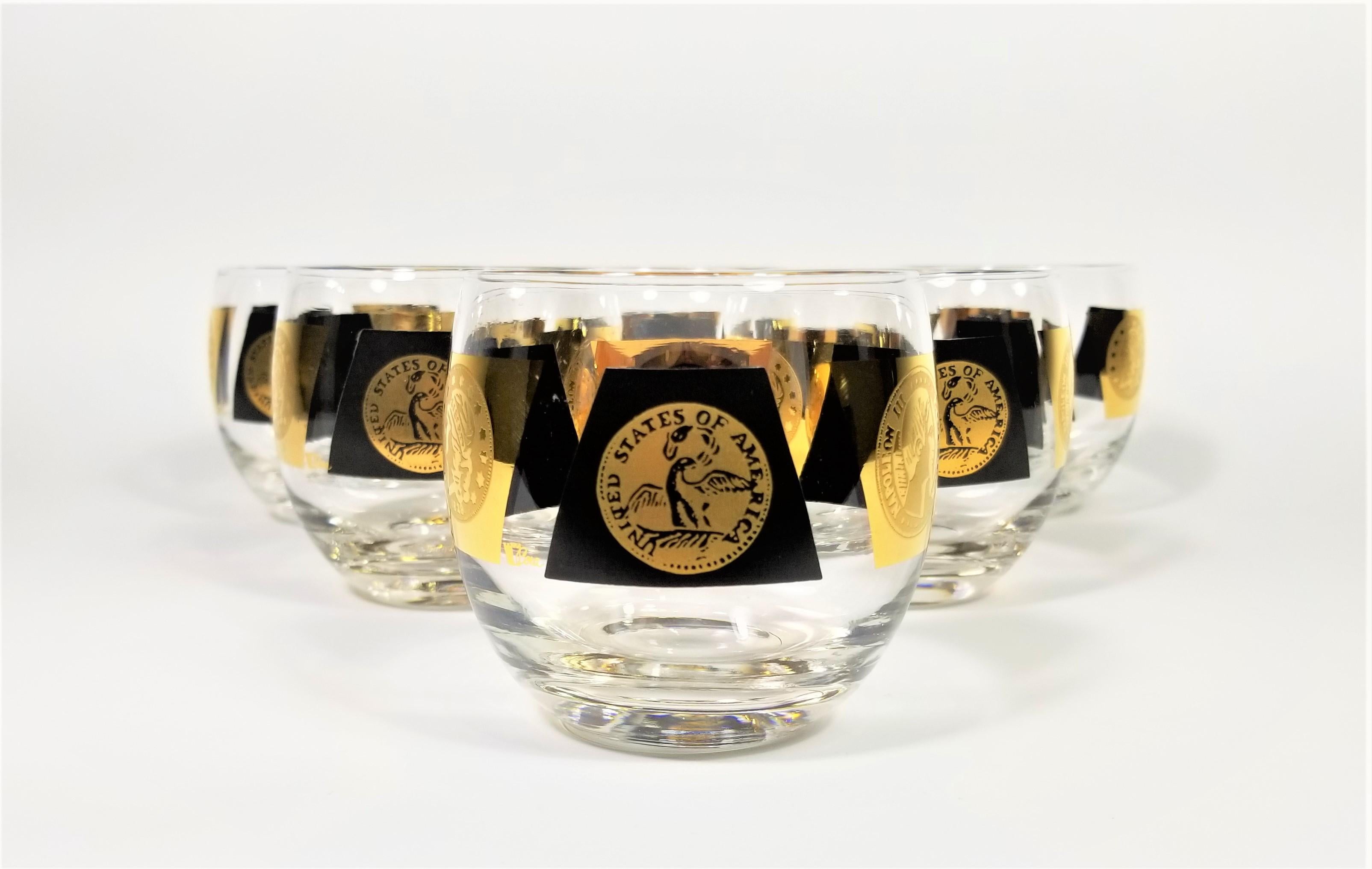 20th Century Cera 22-Karat Gold 1960s Midcentury Signed Glassware Barware Set of 6 For Sale