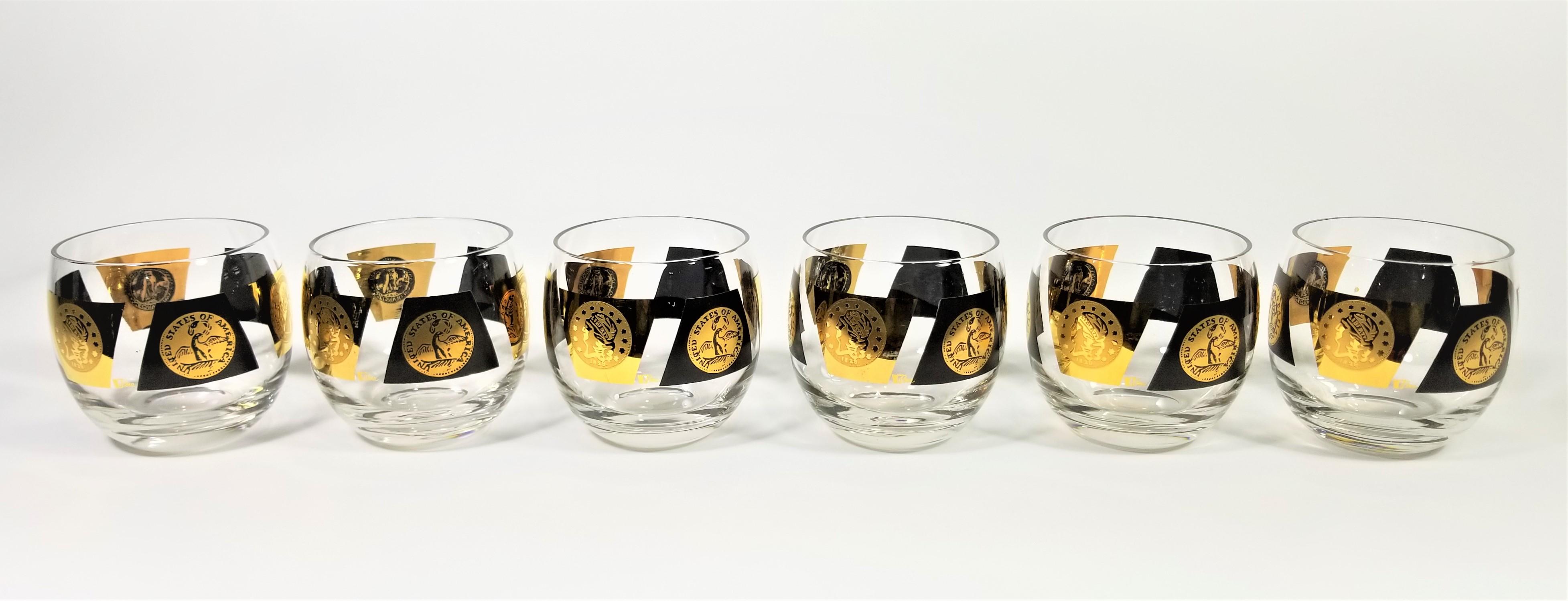 Cera 22-Karat Gold 1960s Midcentury Signed Glassware Barware Set of 6 For Sale 1