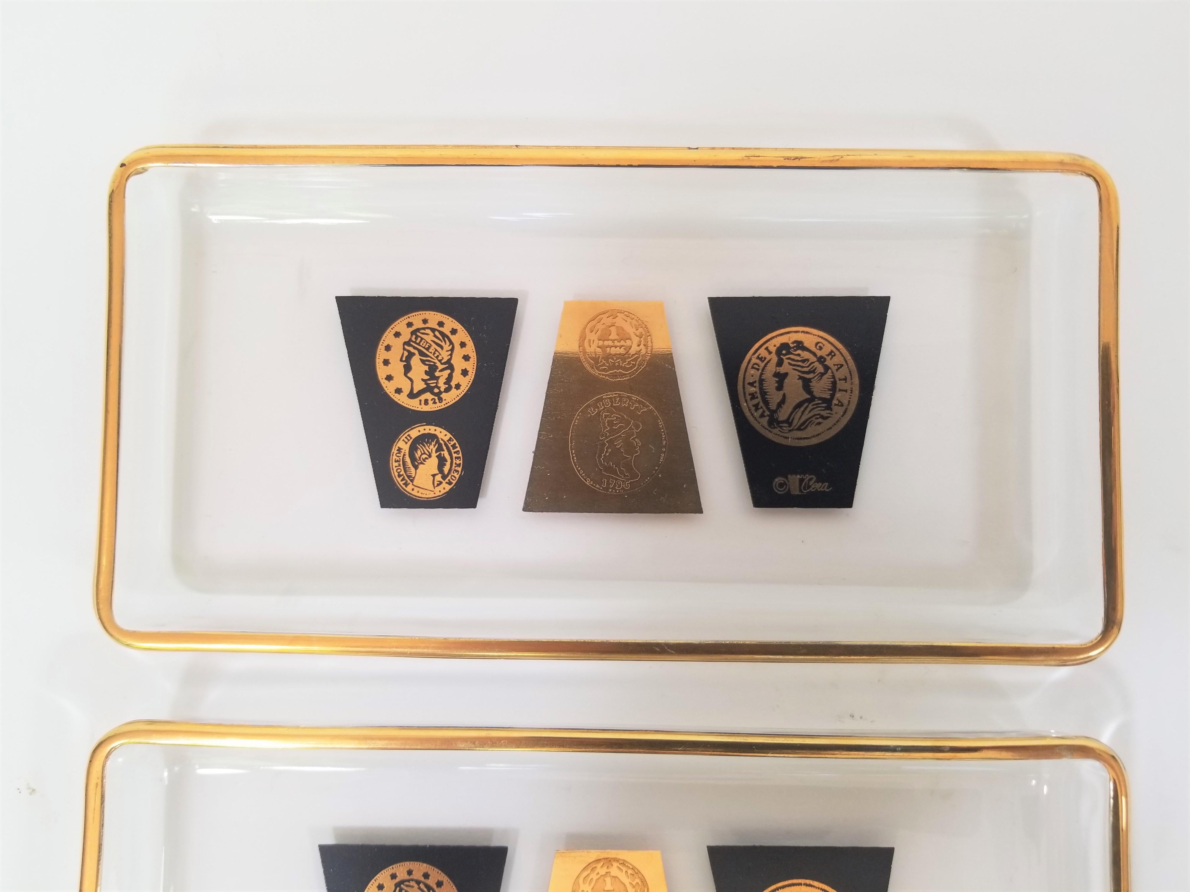 Cera 22-Karat Gold and Black Cocktail Plates, 1960s, Midcentury In Excellent Condition In New York, NY