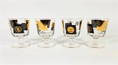 Cera 22-Karat Gold and Black Midcentury 1960s Glassware Barware Set of 4