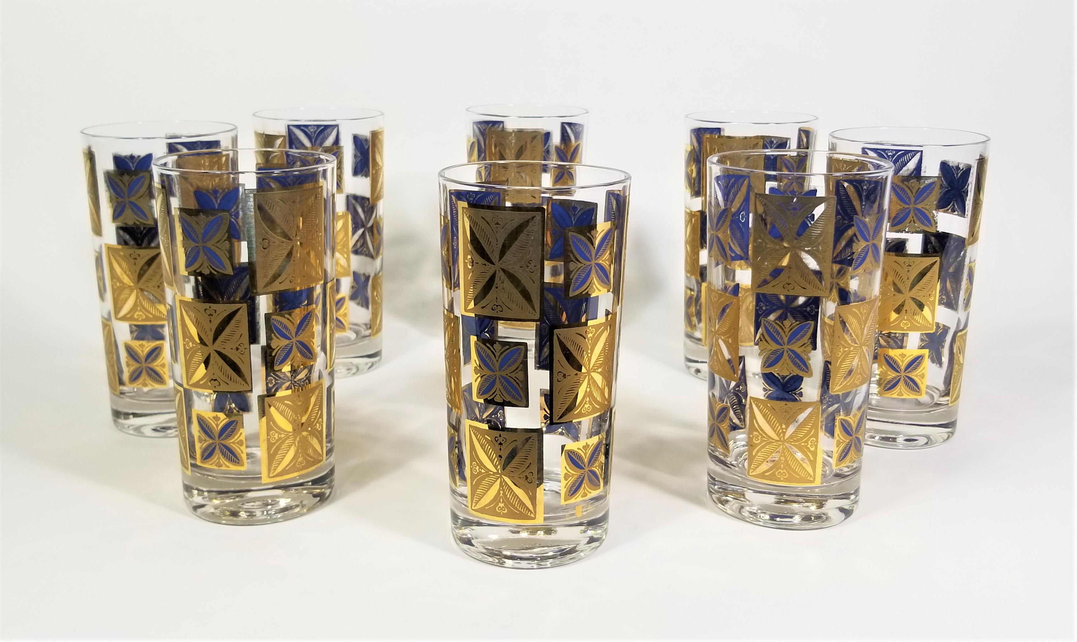 Cera 22k Gold Glassware Barware 1960s Mid-Century Set of 8 For Sale 11