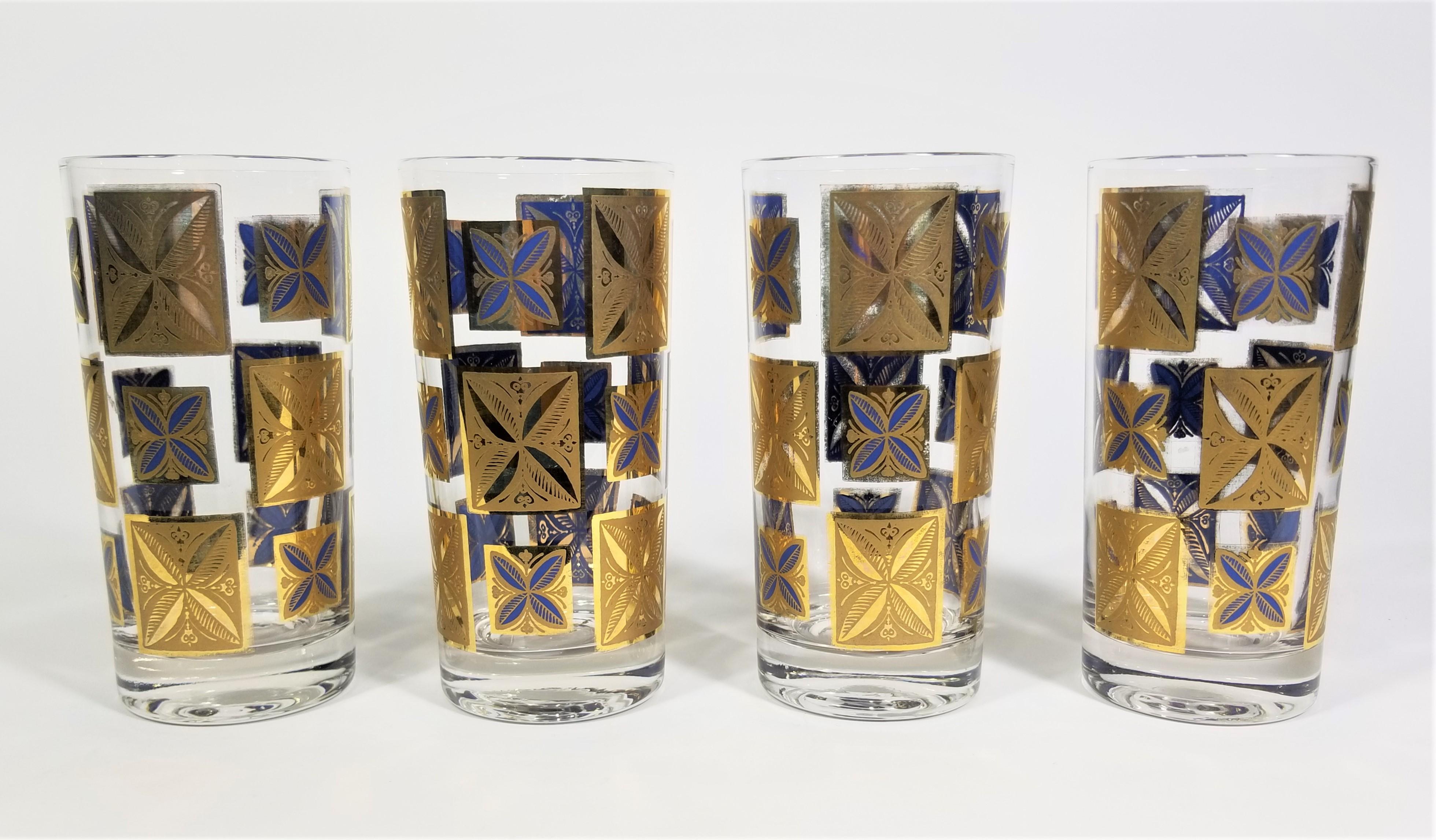 Cera 22k Gold Glassware Barware 1960s Mid-Century Set of 8 In Good Condition For Sale In New York, NY