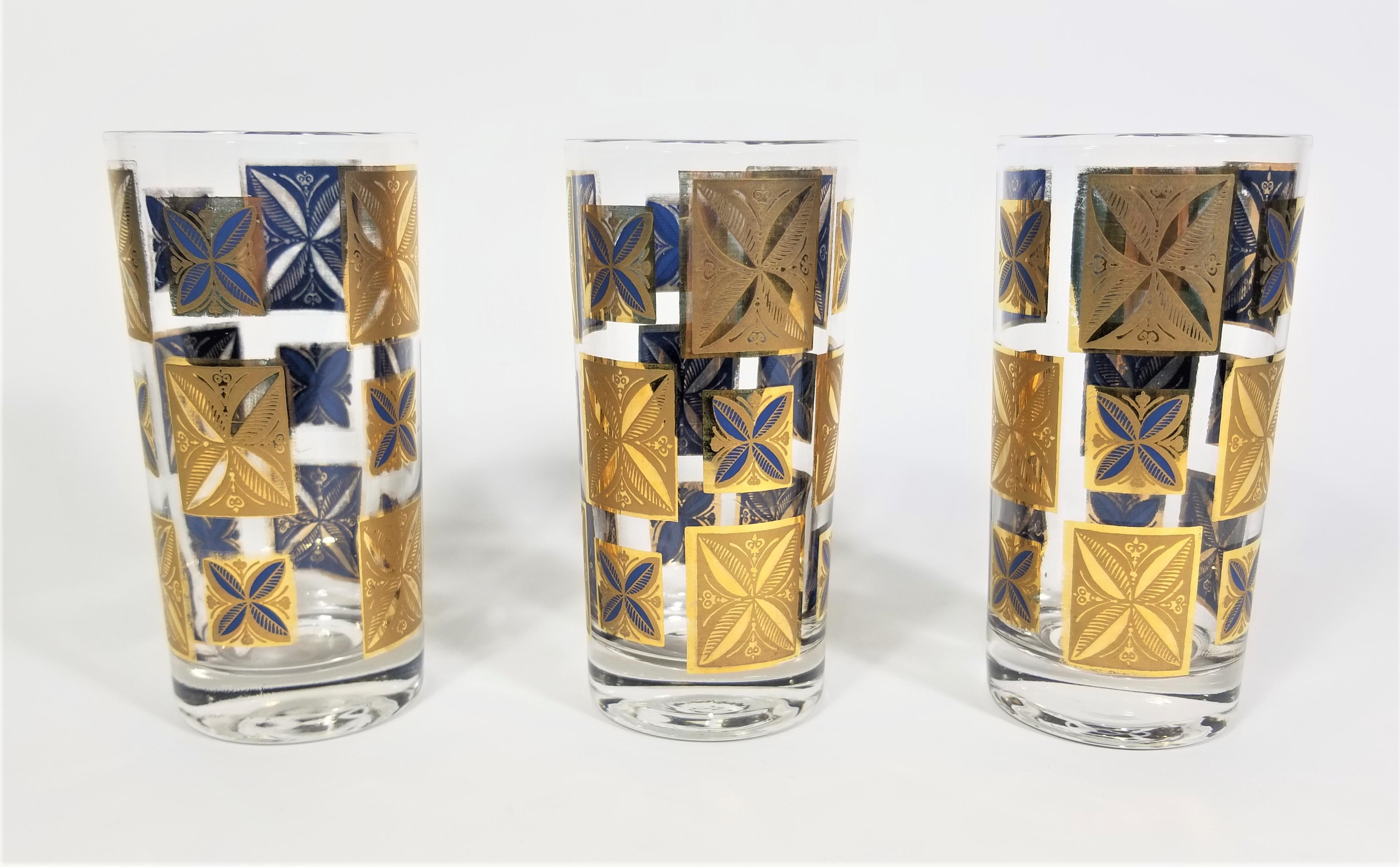 20th Century Cera 22k Gold Glassware Barware 1960s Mid-Century Set of 8 For Sale
