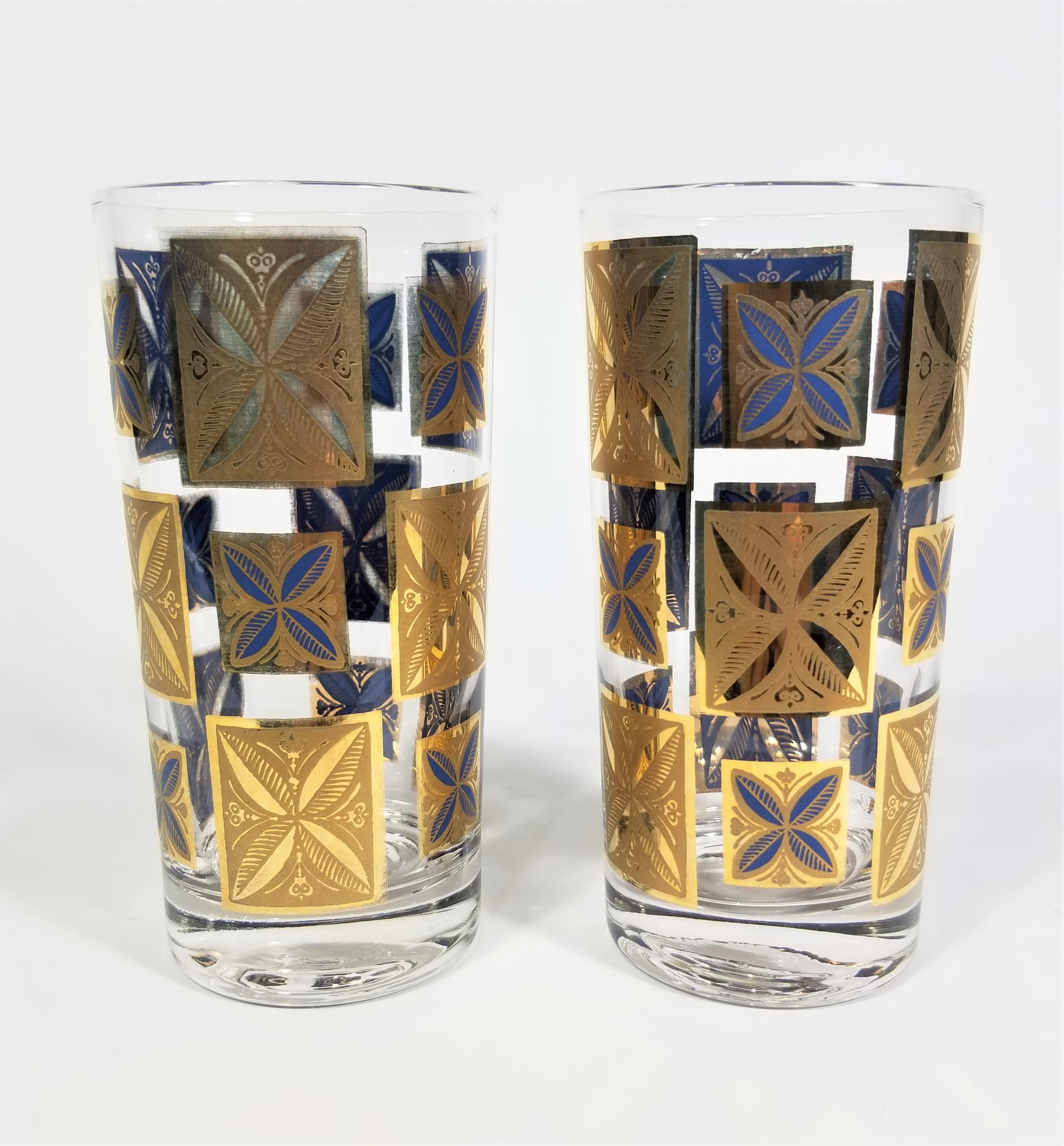 Cera 22k Gold Glassware Barware 1960s Mid-Century Set of 8 For Sale 2