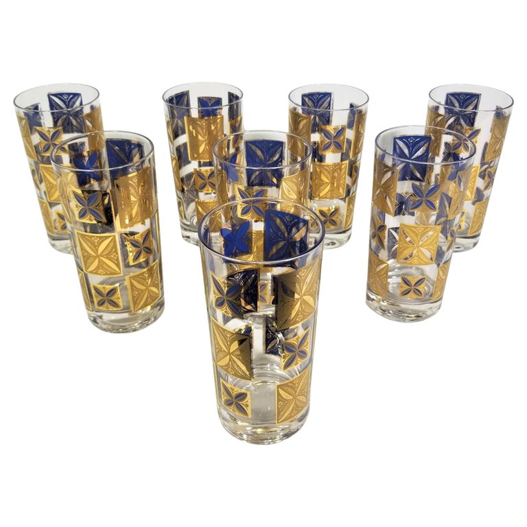 Cera 22k Gold Glassware Barware 1960s MidCentury Set of 8 For Sale at