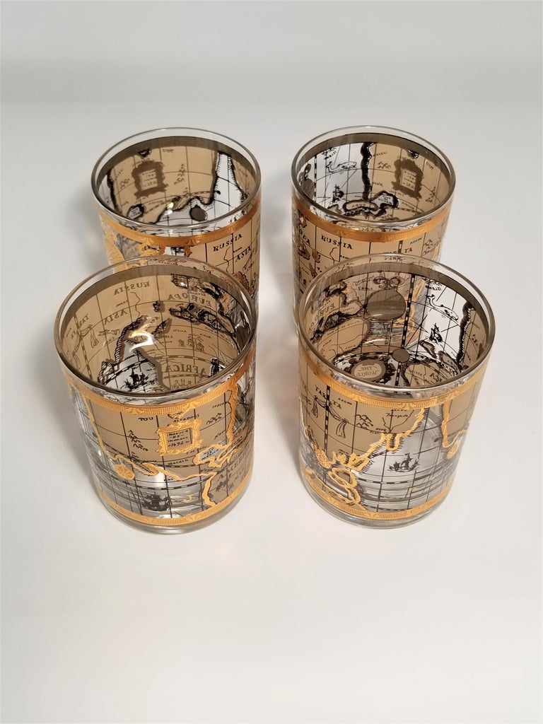 Cera 22Karat Gold Old World Atlas Design Cocktail Glassware Barware