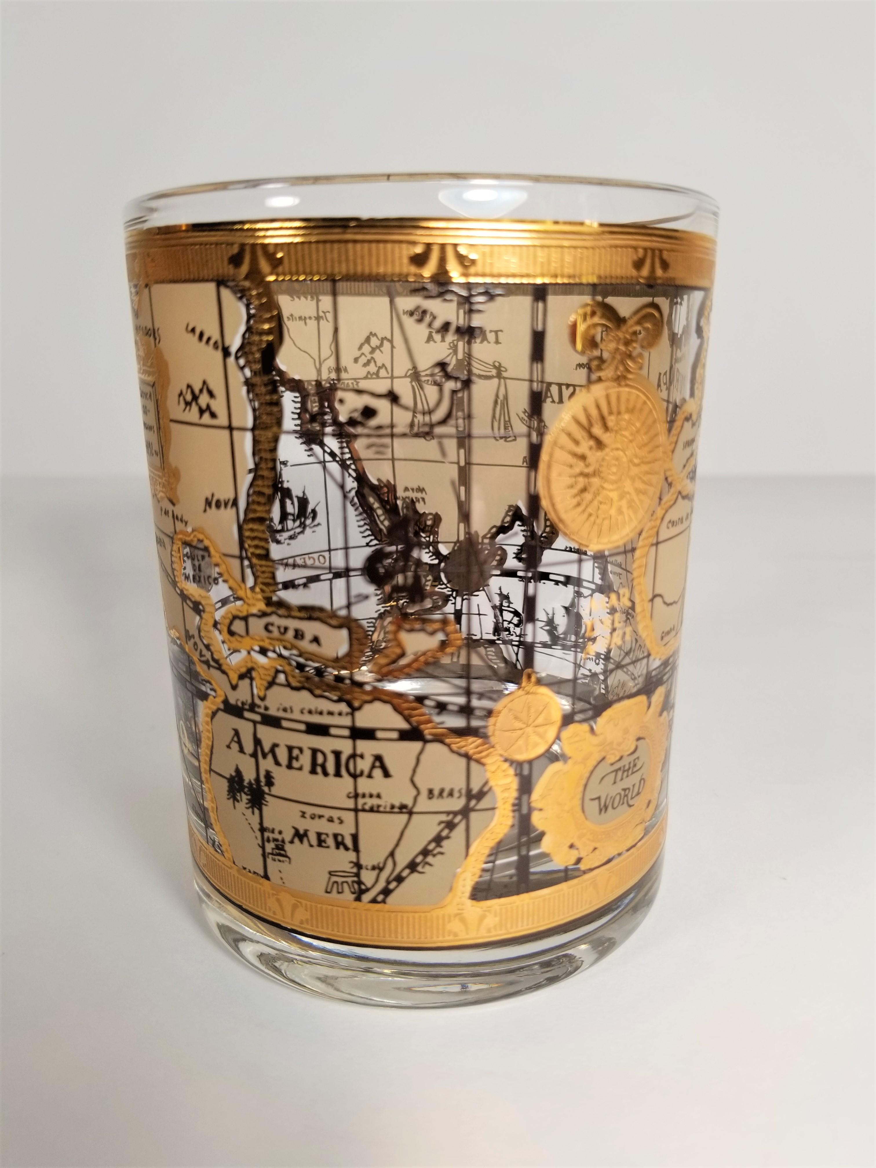 Cera 22-Karat Gold Old World Atlas Design Cocktail Glassware Barware, Set of 4 2