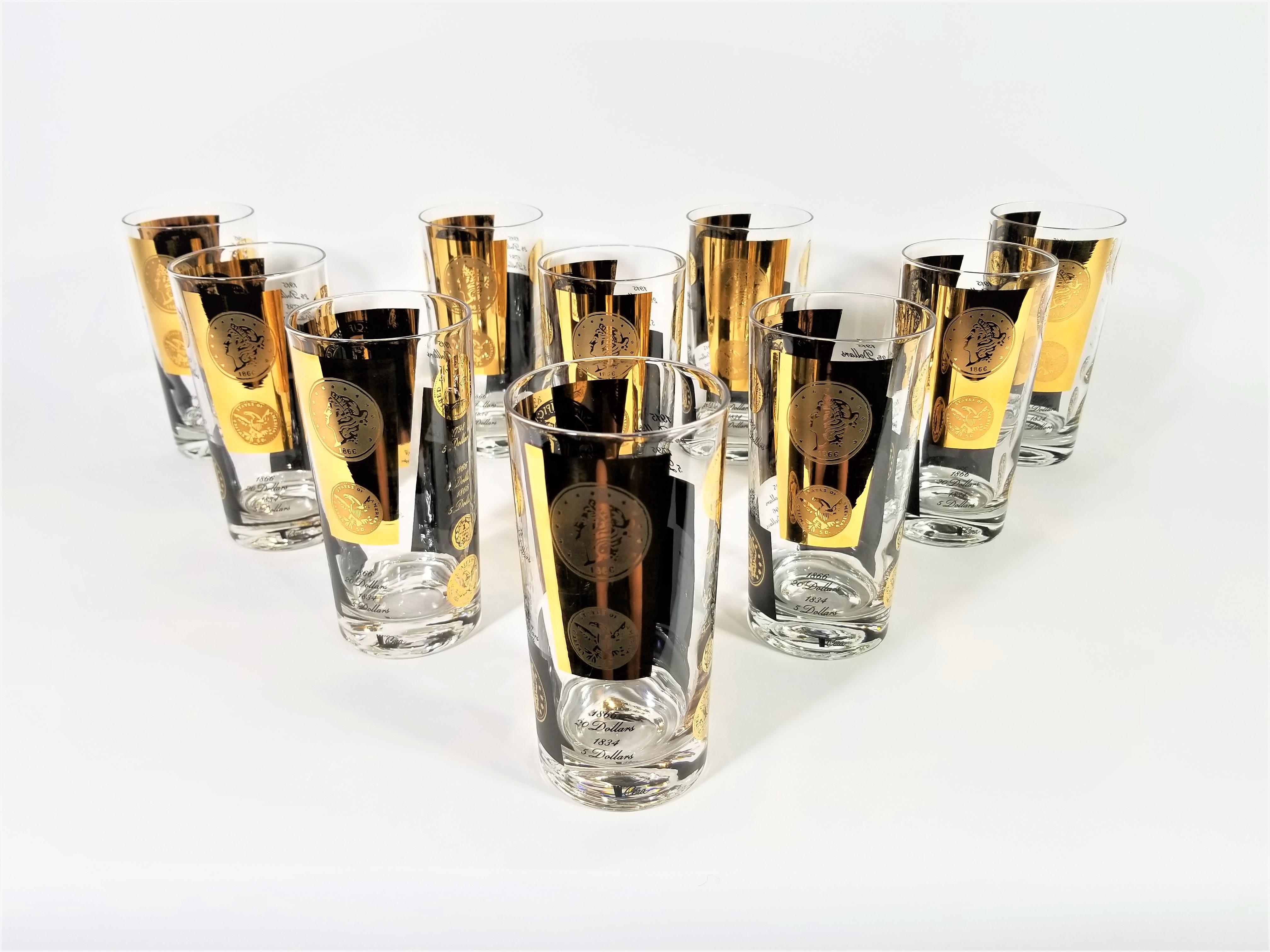 Cera 22-Karat Gold Signed Glassware Barware 1960s Midcentury Set of 10 For Sale 14