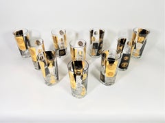 Cera 22-Karat Gold Signed Glassware Barware 1960s Midcentury Set of 10