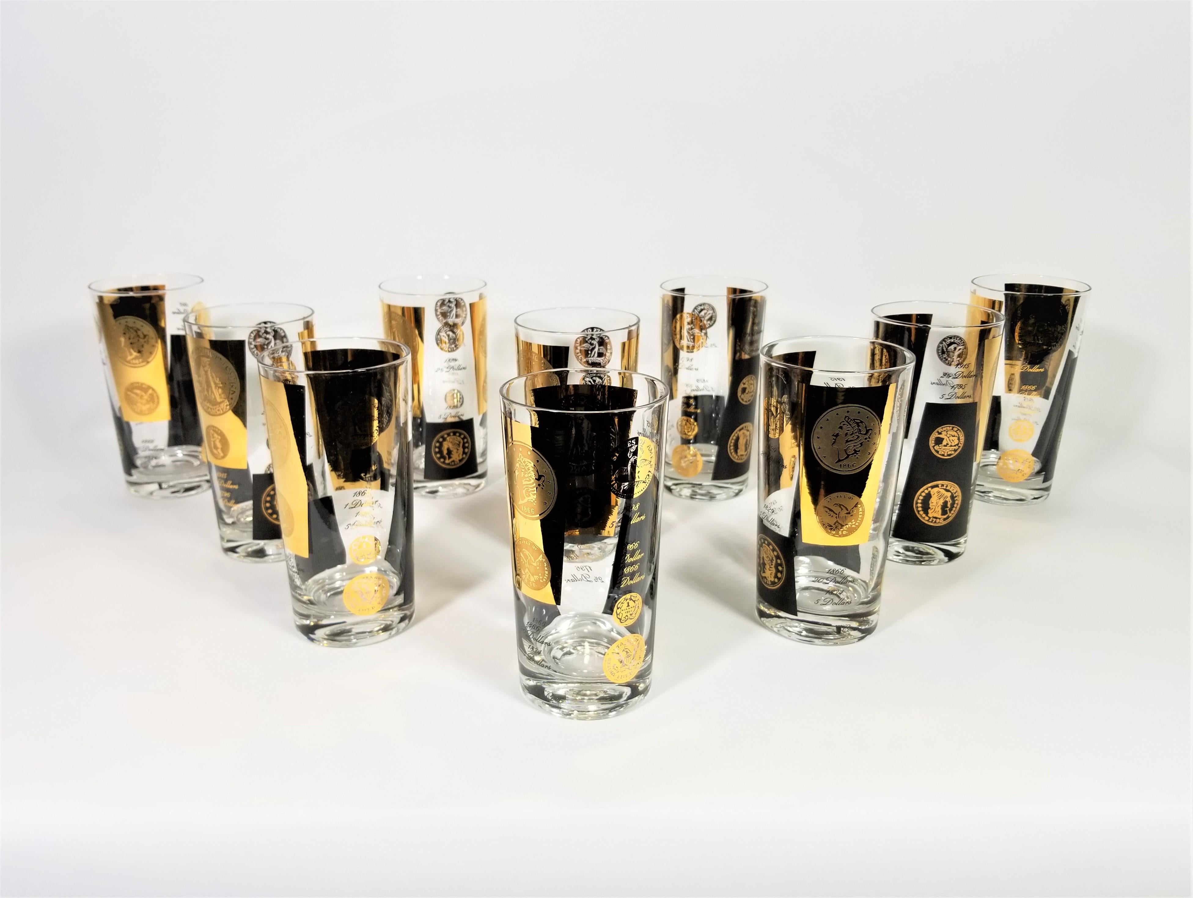 Cera 22-Karat Gold signiertes Glaswaren Bargeschirr 1960er Jahre Midcentury Set von 10 im Angebot 16