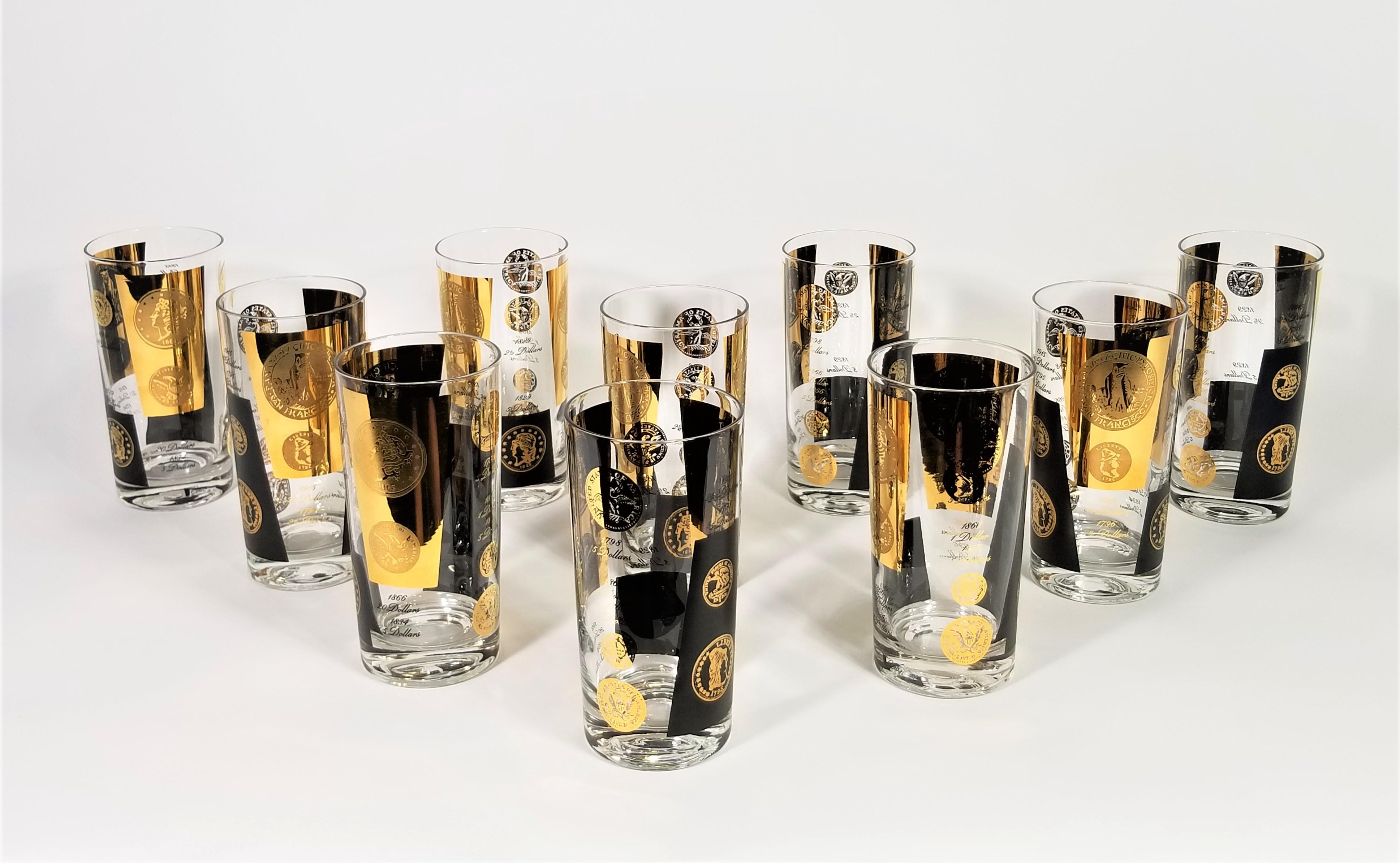 20th Century Cera 22-Karat Gold Signed Glassware Barware 1960s Midcentury Set of 10 For Sale
