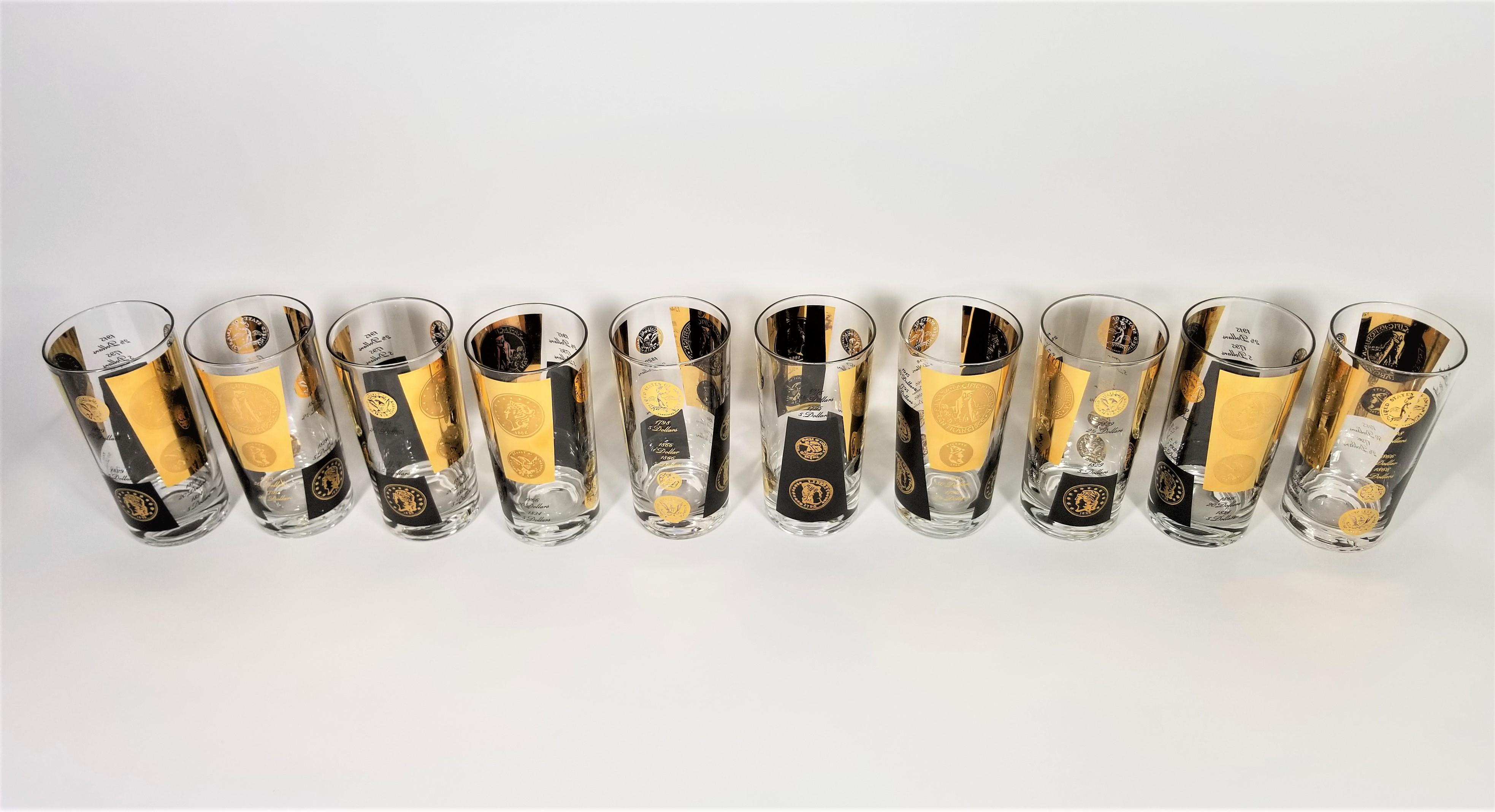 Cera 22-Karat Gold Signed Glassware Barware 1960s Midcentury Set of 10 For Sale 1