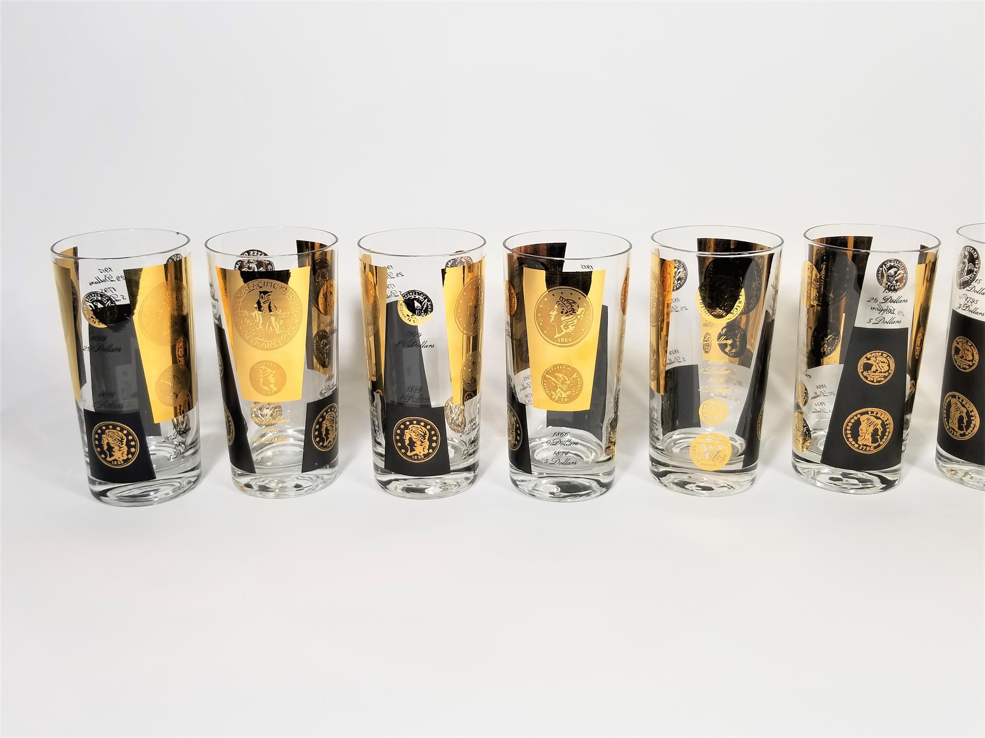Cera 22-Karat Gold Signed Glassware Barware 1960s Midcentury Set of 10 For Sale 2