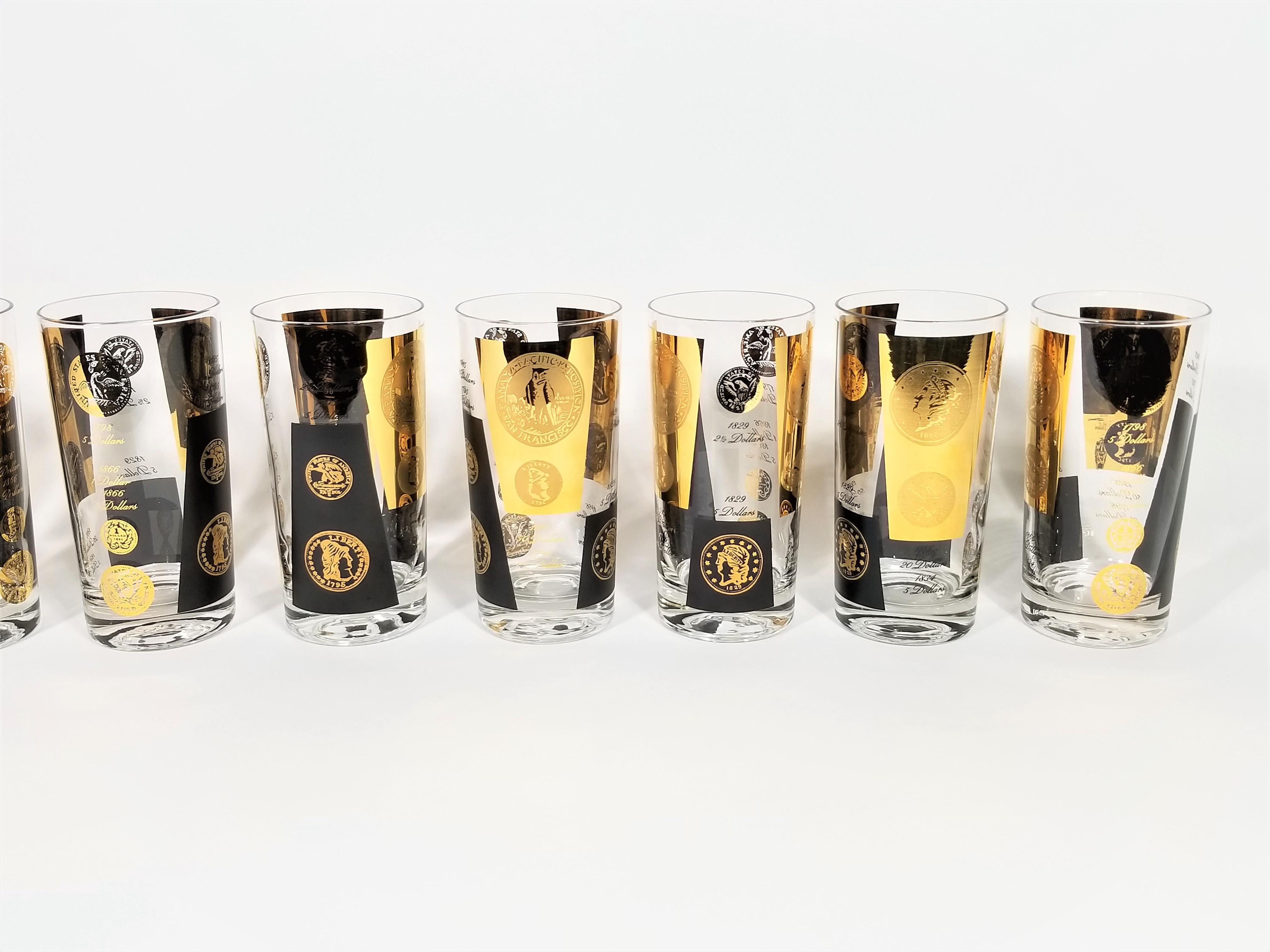 Cera 22-Karat Gold Signed Glassware Barware 1960s Midcentury Set of 10 For Sale 3