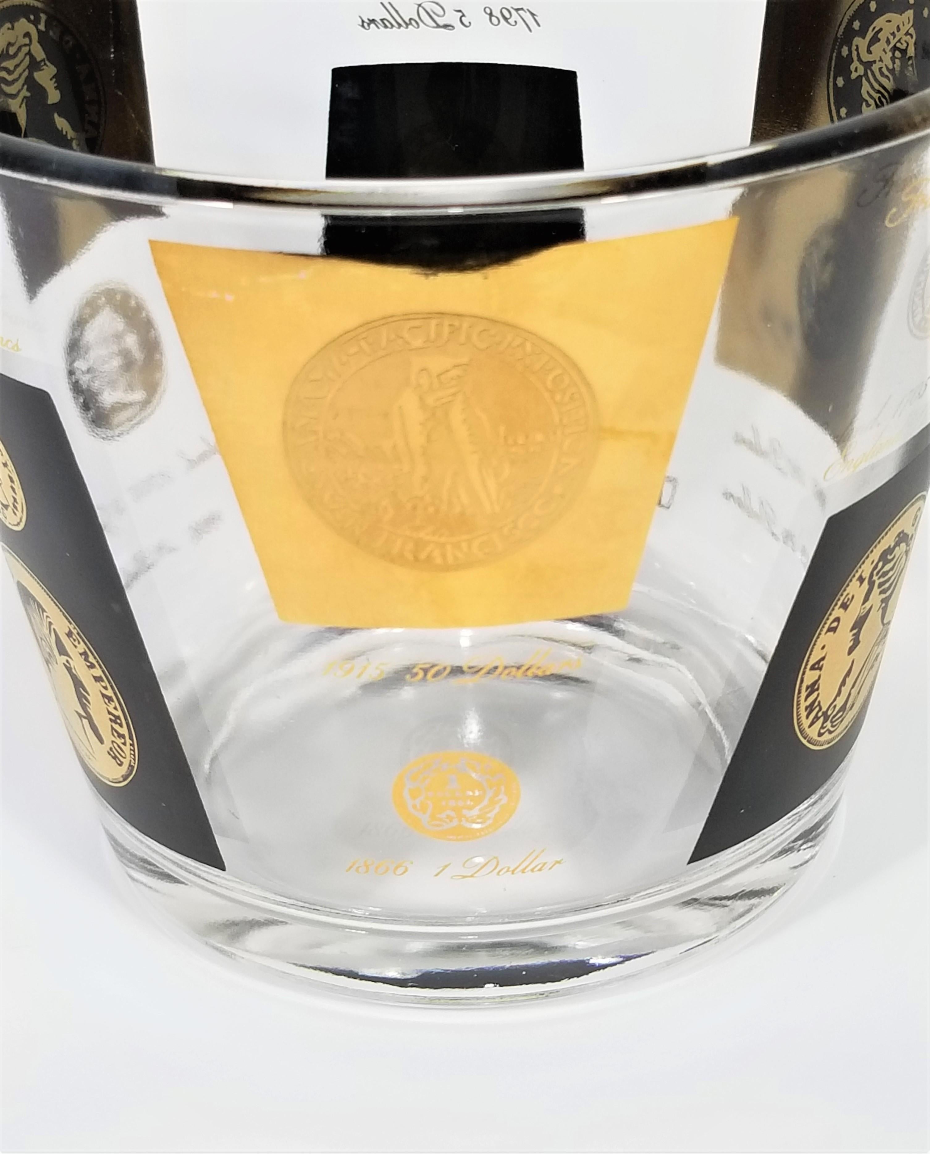Cera 22-Karat Gold Signed Ice Bucket Barware 1960s Midcentury Coin Design 5
