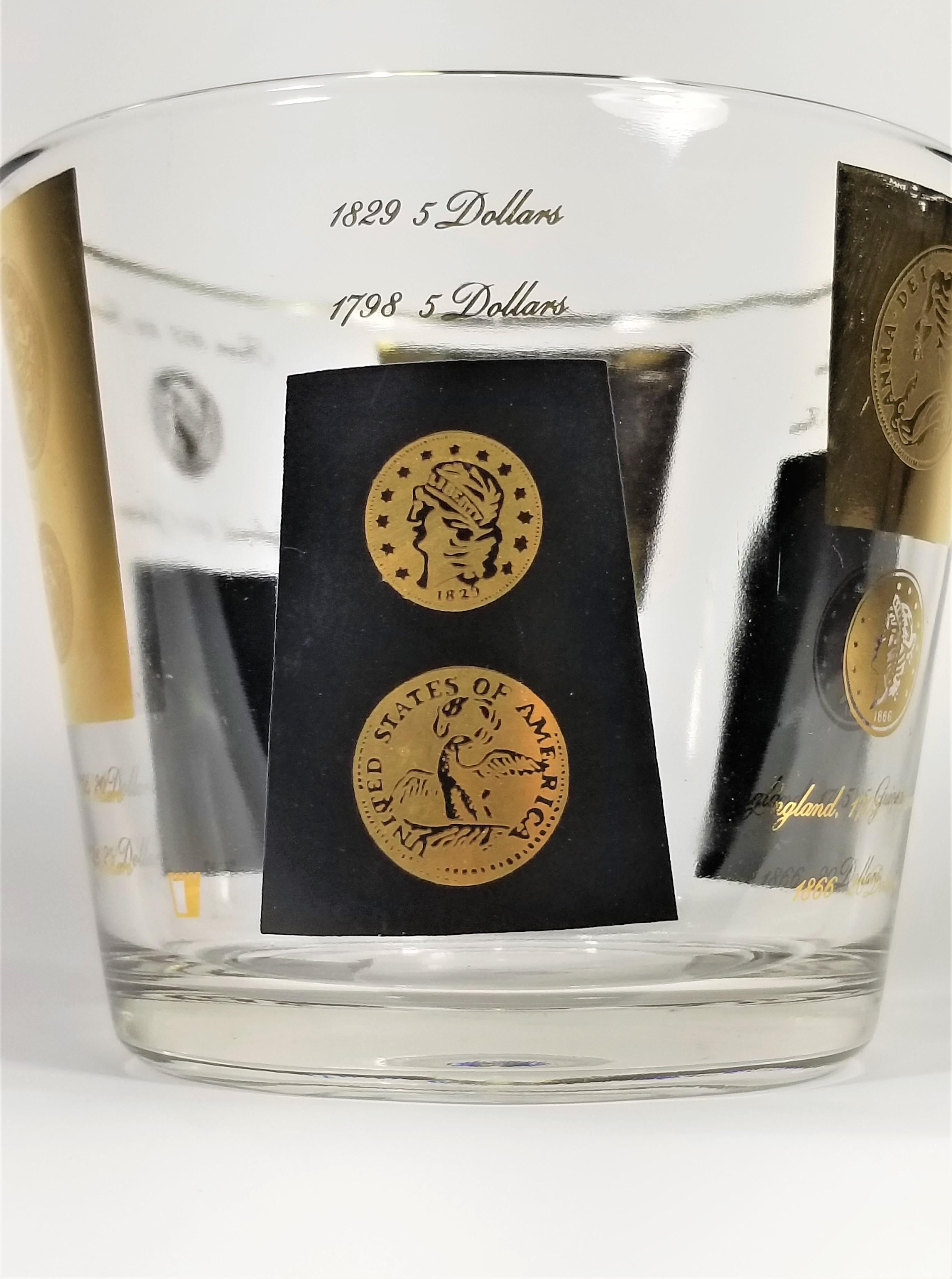 Cera 22-Karat Gold Signed Ice Bucket Barware 1960s Midcentury Coin Design 6