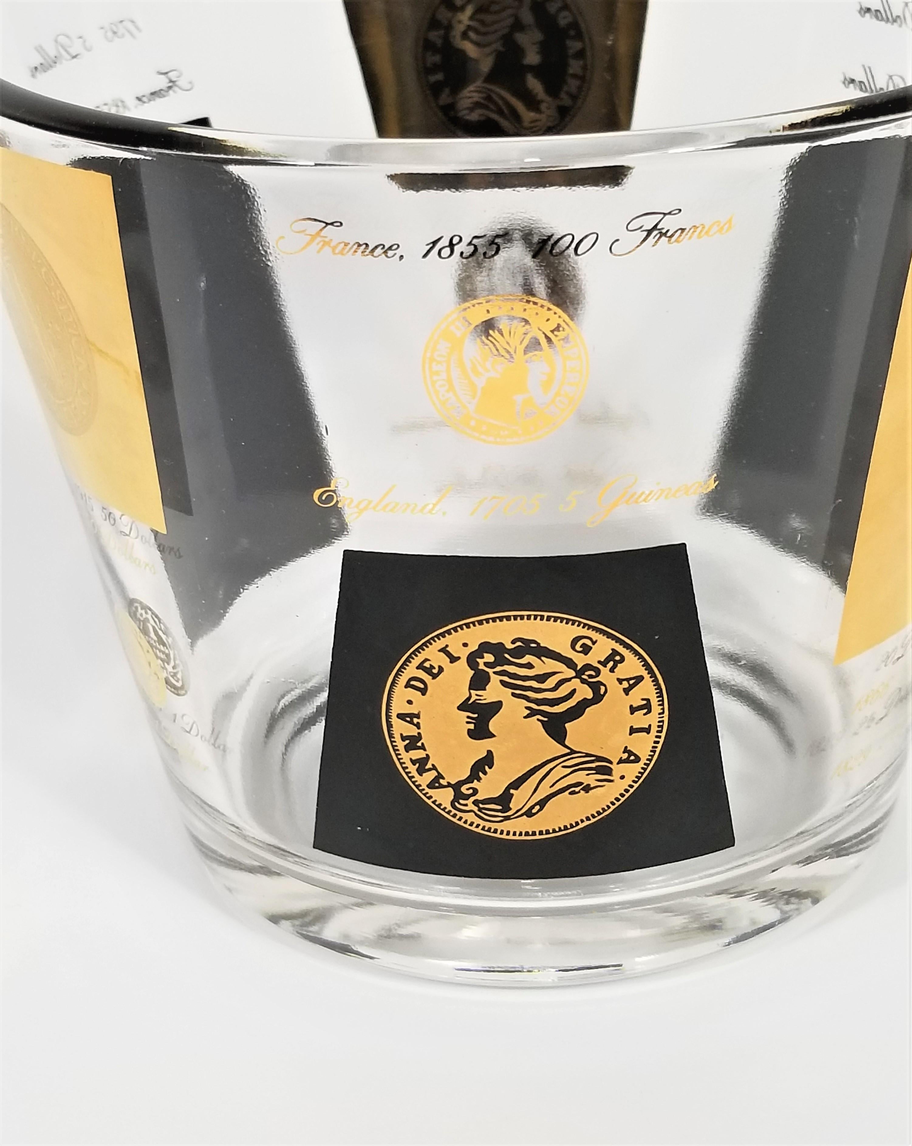 Cera 22-Karat Gold Signed Ice Bucket Barware 1960s Midcentury Coin Design 7