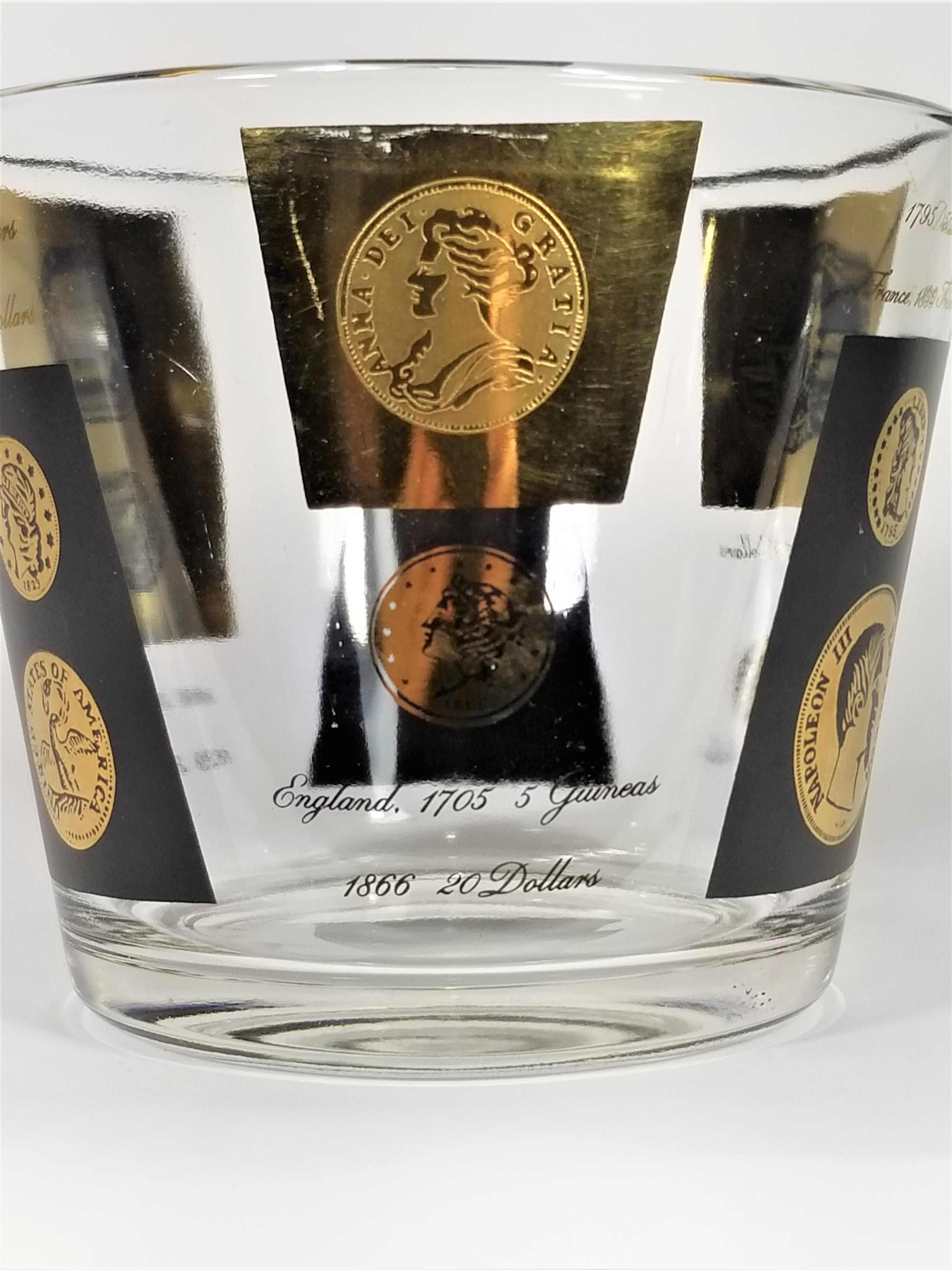 Cera 22-Karat Gold Signed Ice Bucket Barware 1960s Midcentury Coin Design 8