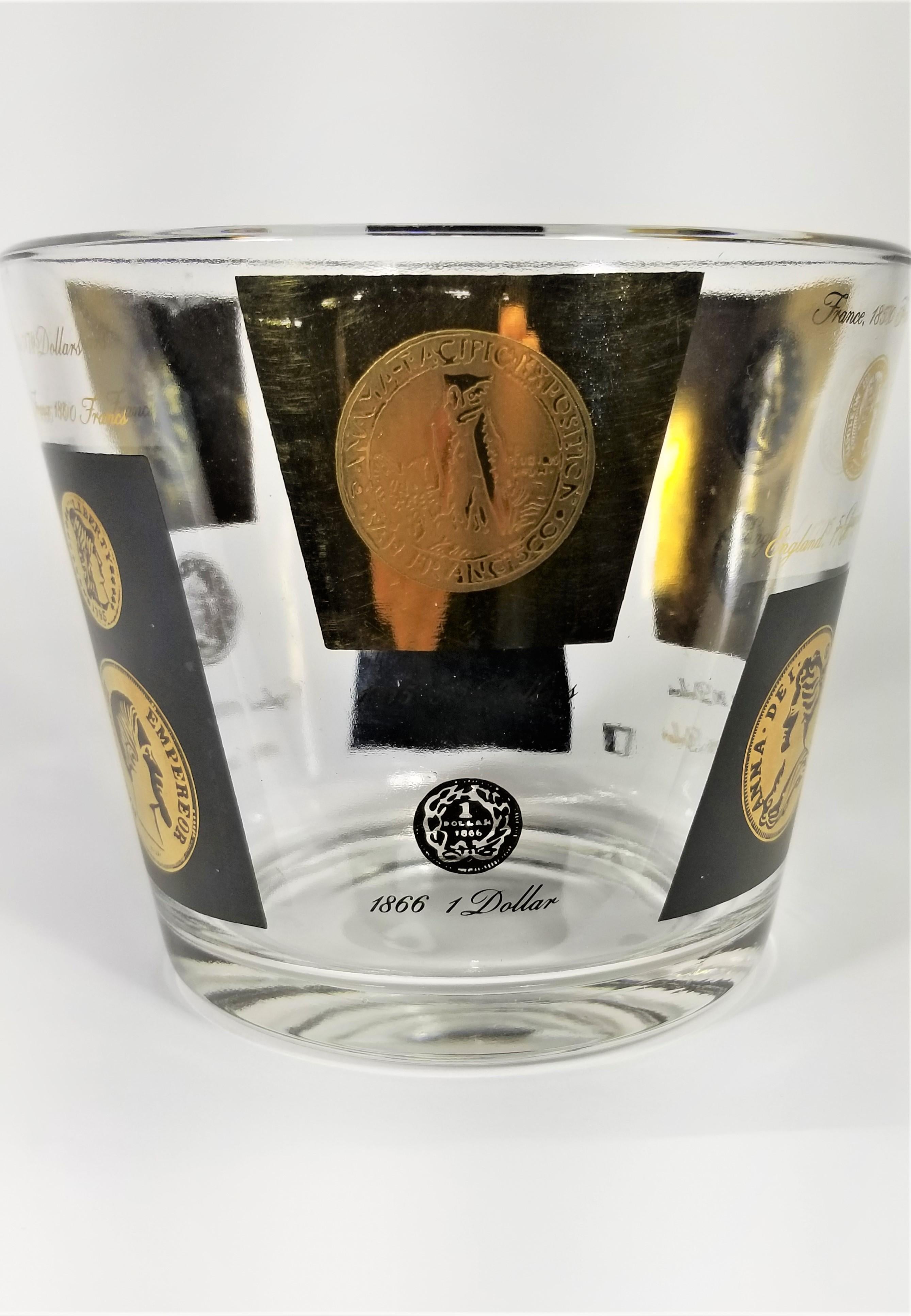 Cera 22-Karat Gold Signed Ice Bucket Barware 1960s Midcentury Coin Design 11