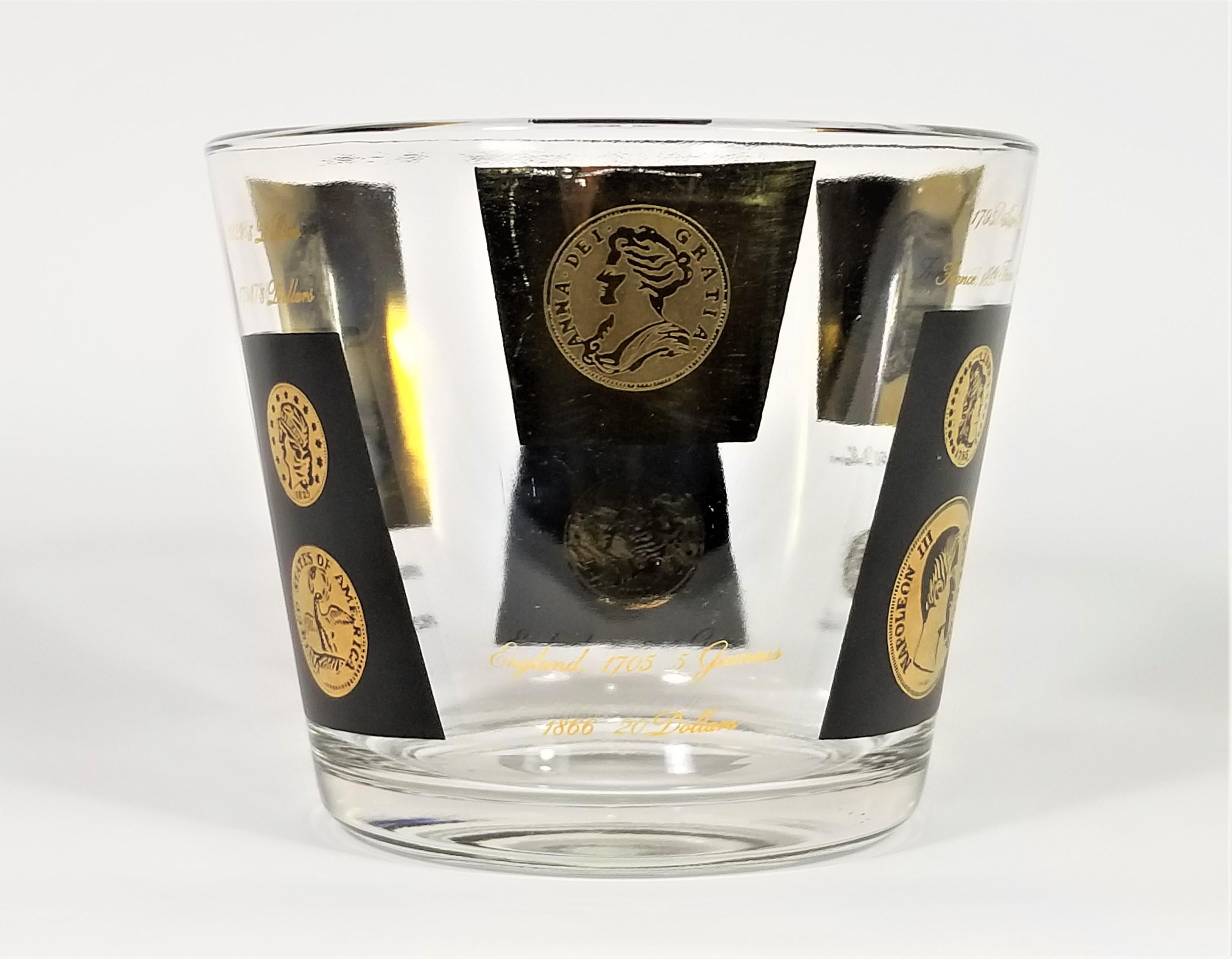 Cera 22-Karat Gold Signed Ice Bucket Barware 1960s Midcentury Coin Design 12