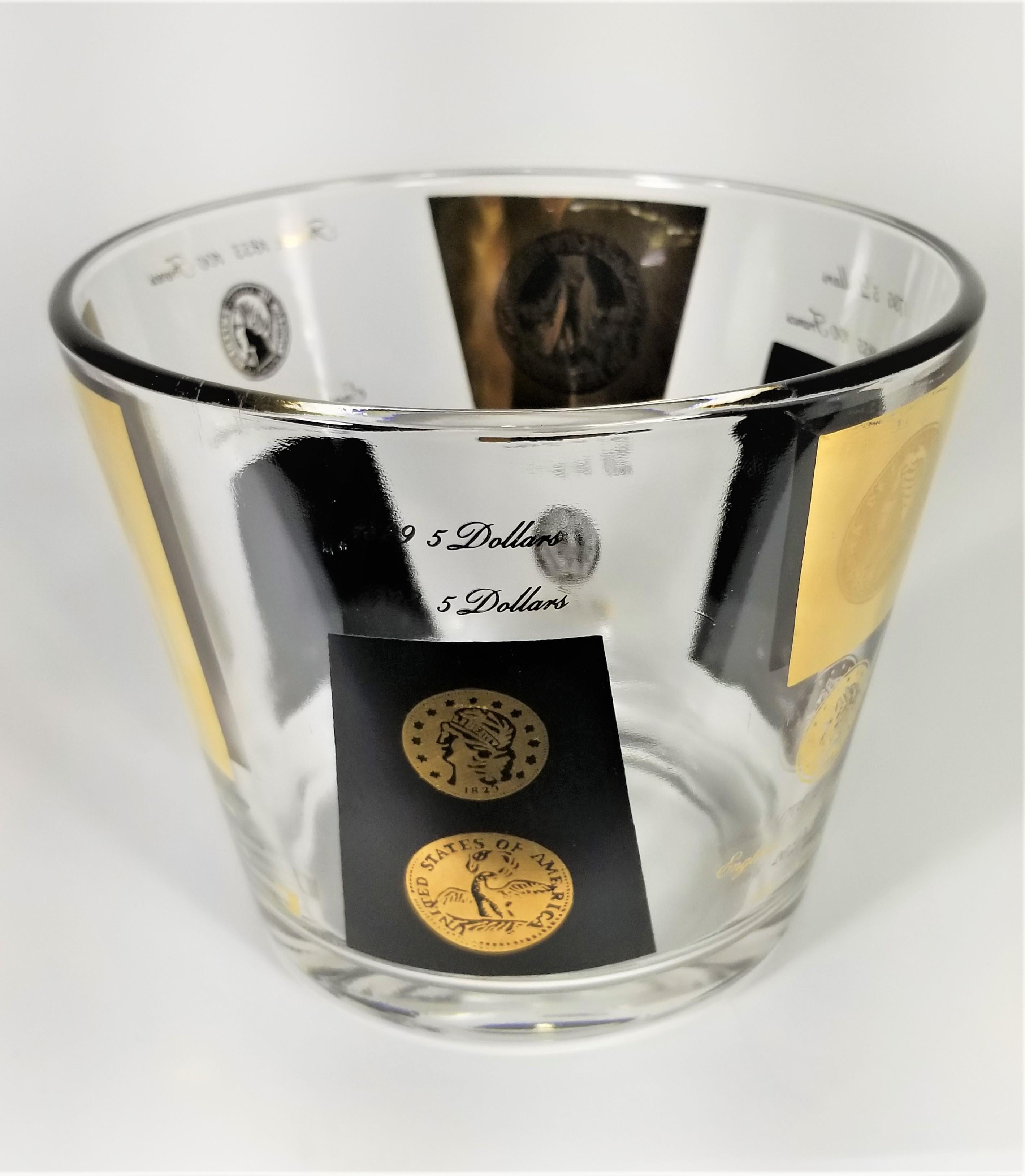 Cera 22-Karat Gold Signed Ice Bucket Barware 1960s Midcentury Coin Design 13