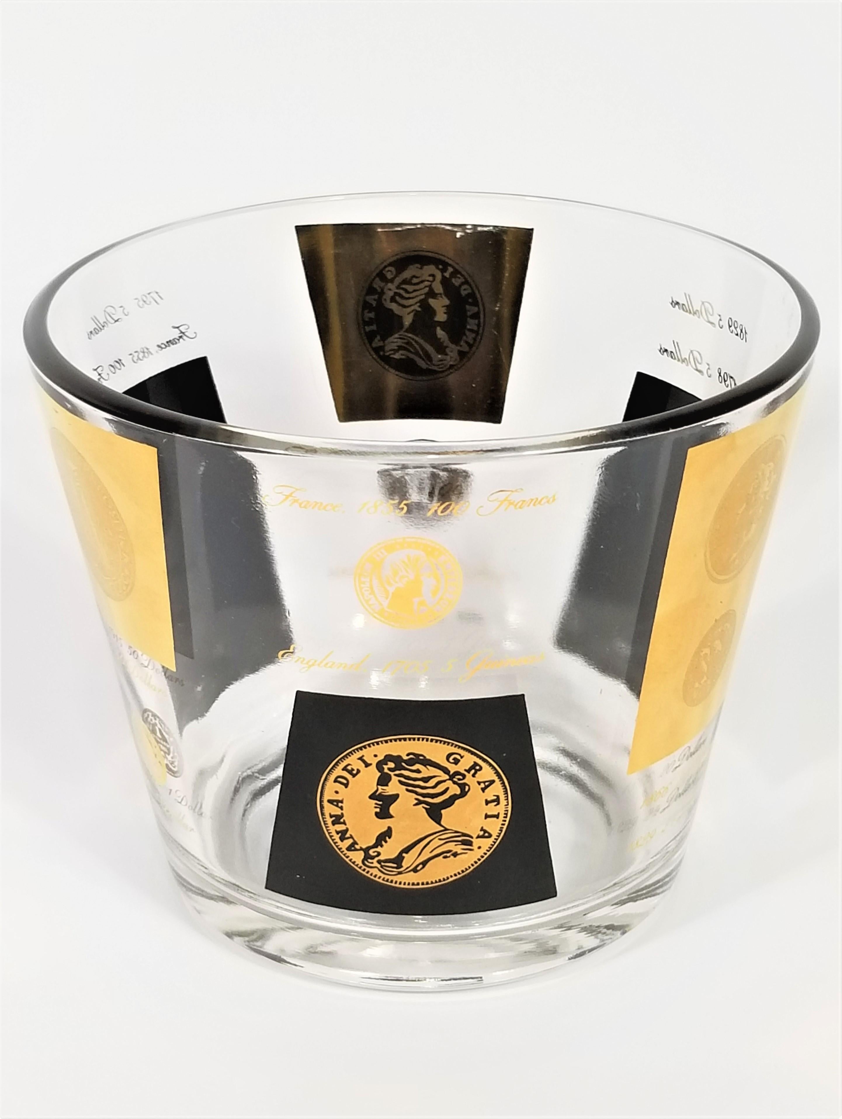 Cera 22-Karat Gold Signed Ice Bucket Barware 1960s Midcentury Coin Design 14