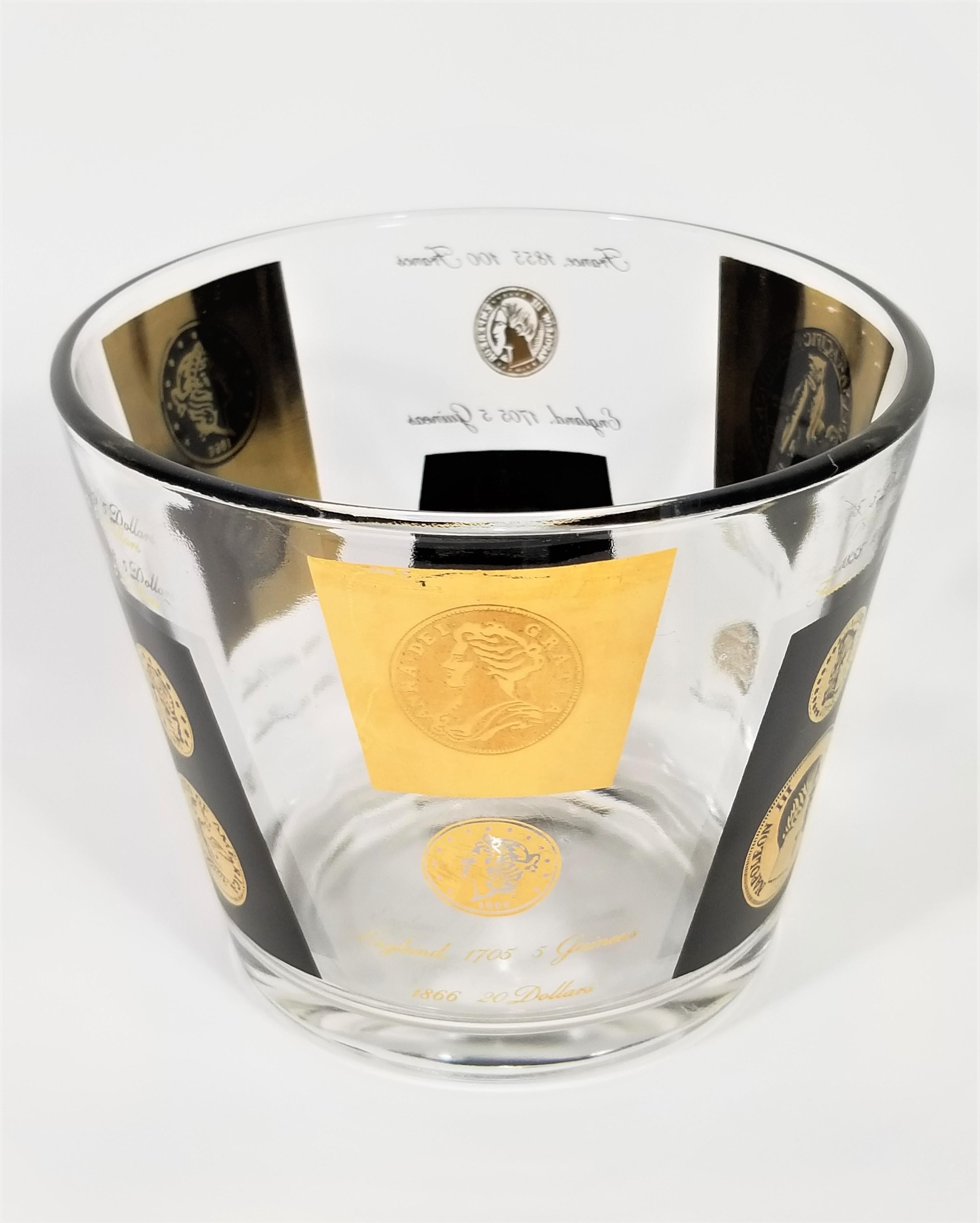 20th Century Cera 22-Karat Gold Signed Ice Bucket Barware 1960s Midcentury Coin Design