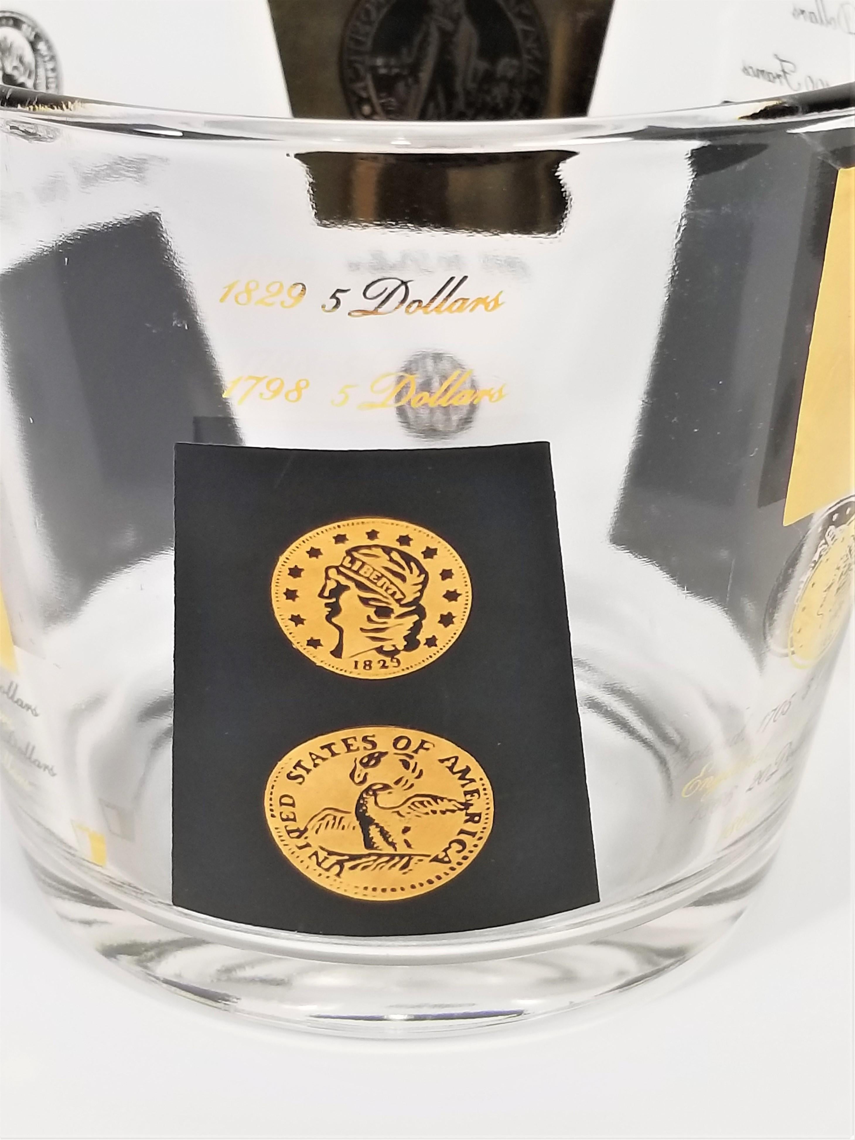 Cera 22-Karat Gold Signed Ice Bucket Barware 1960s Midcentury Coin Design 2