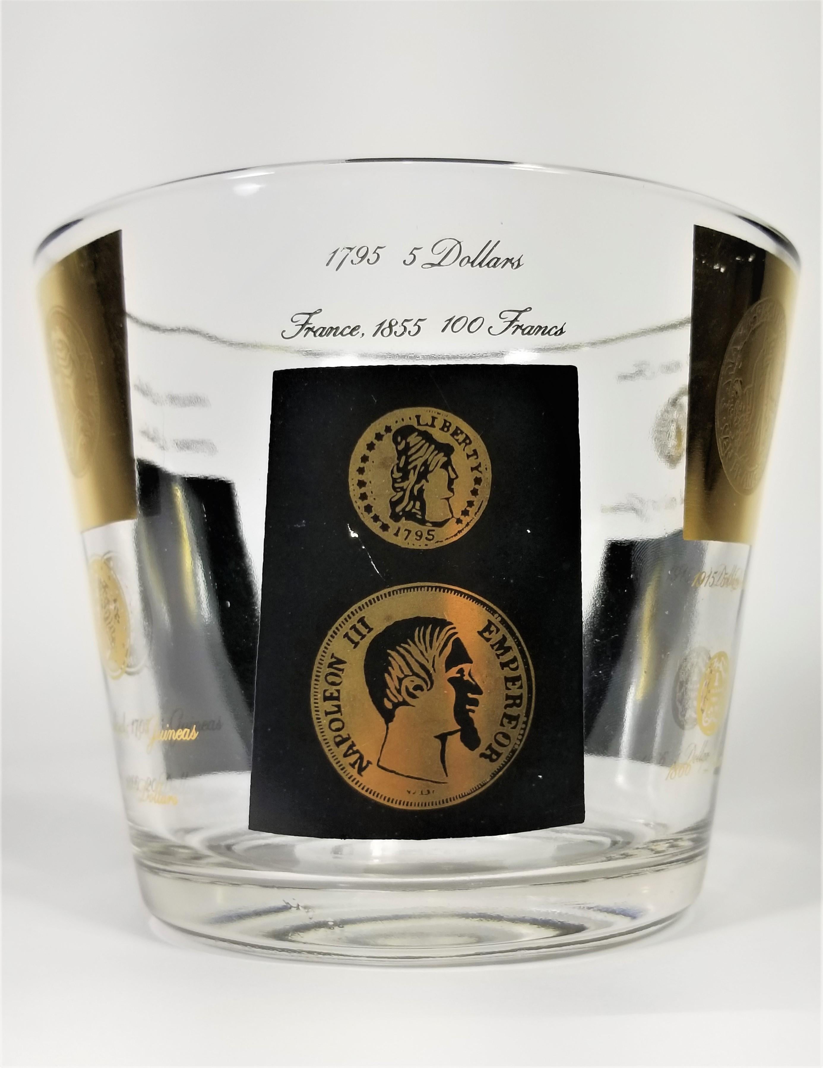 Cera 22-Karat Gold Signed Ice Bucket Barware 1960s Midcentury Coin Design 3