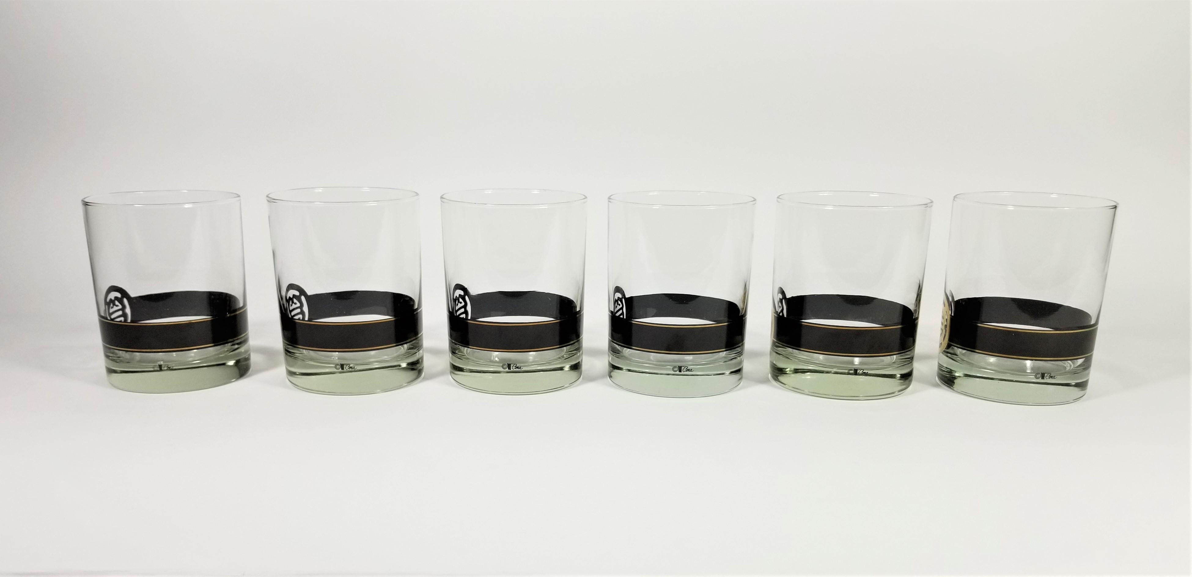 Cera 22K Gold Mid Century Double Old Fashioned Glassware Barware Set of 6 For Sale 7