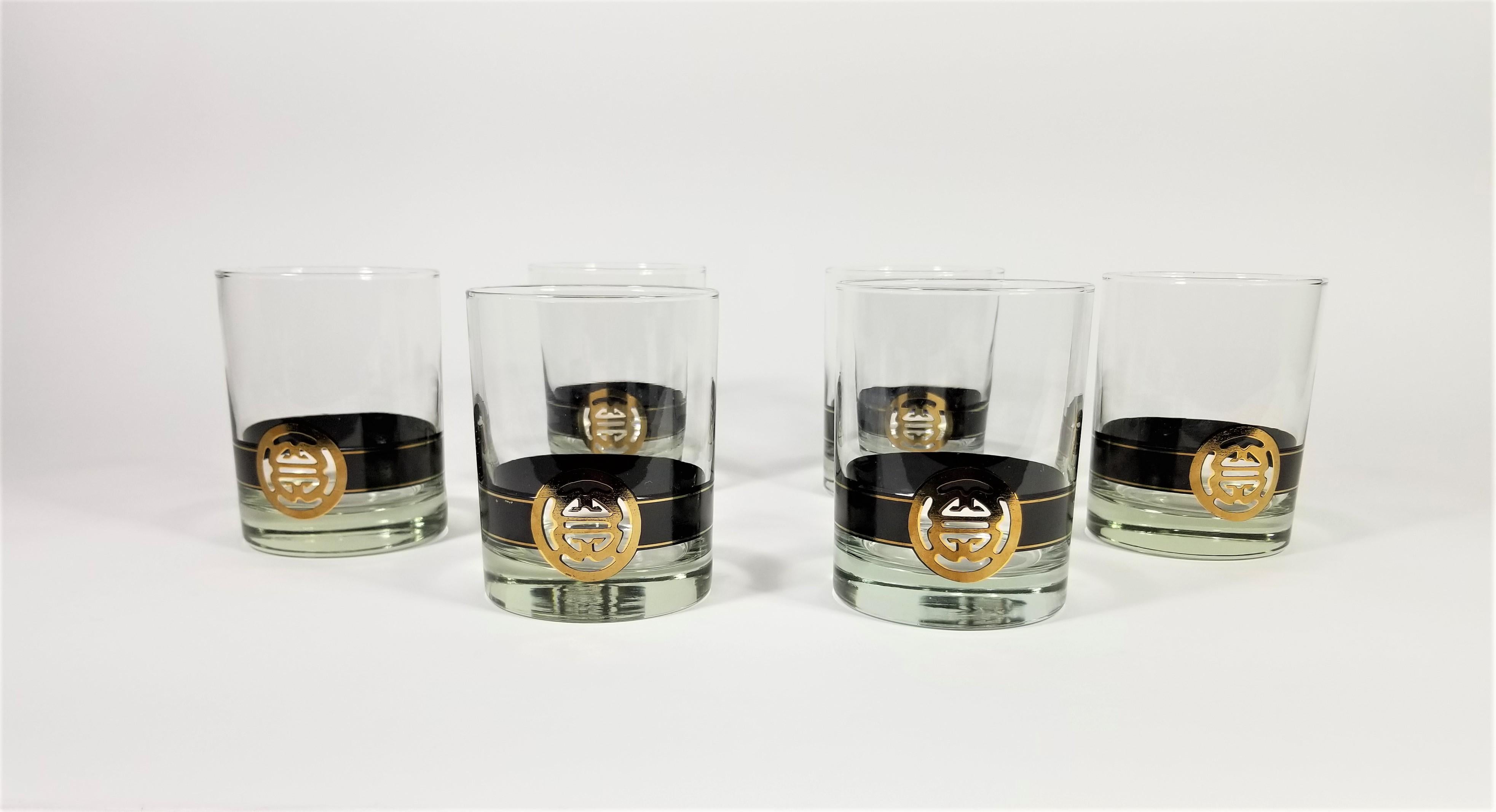 Cera 22K Gold Mid Century Double Old Fashioned Glassware Barware Set of 6 For Sale 10