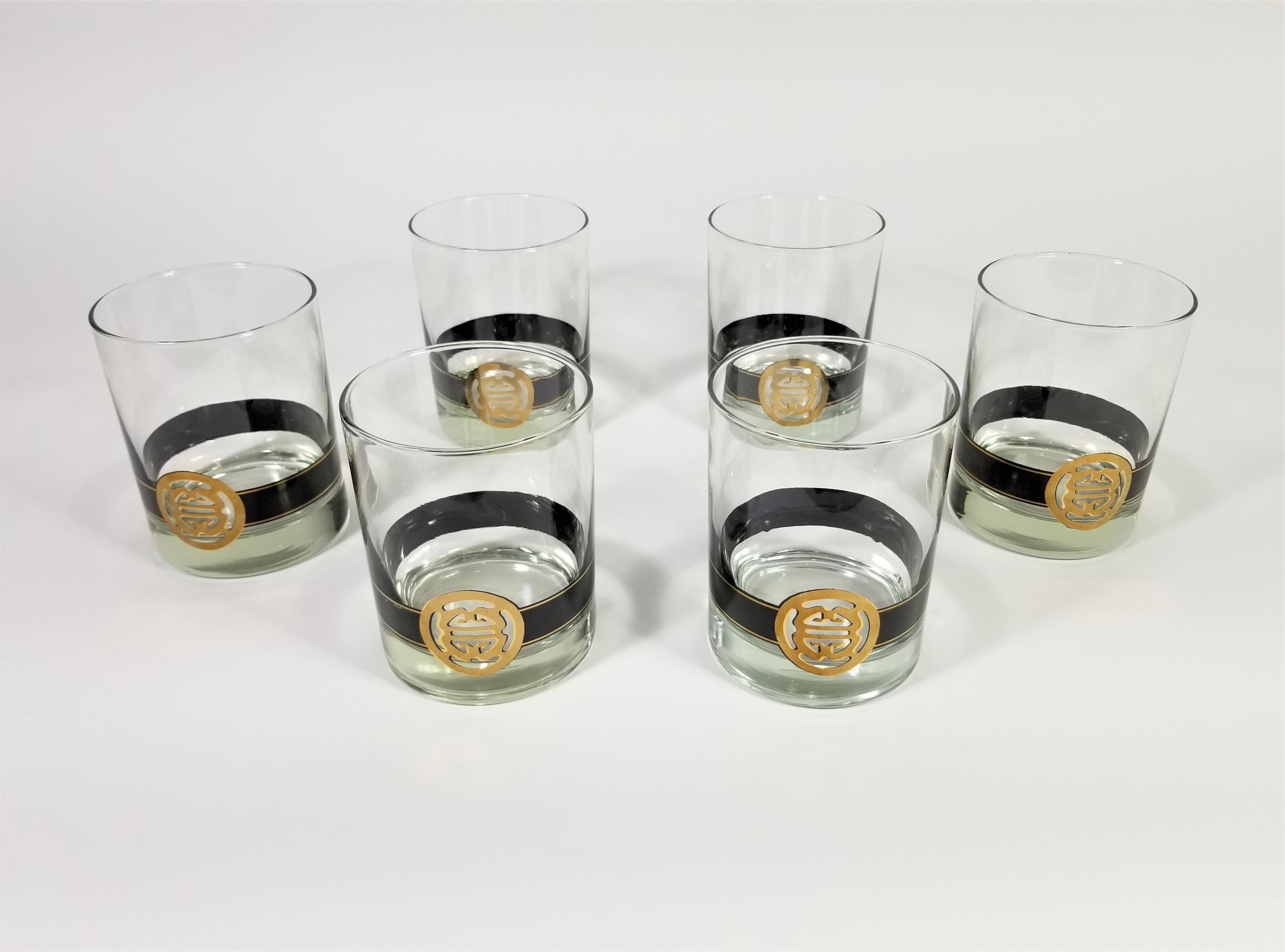 Cera 22K Gold Mid Century Double Old Fashioned Glassware Barware Set of 6 For Sale 11