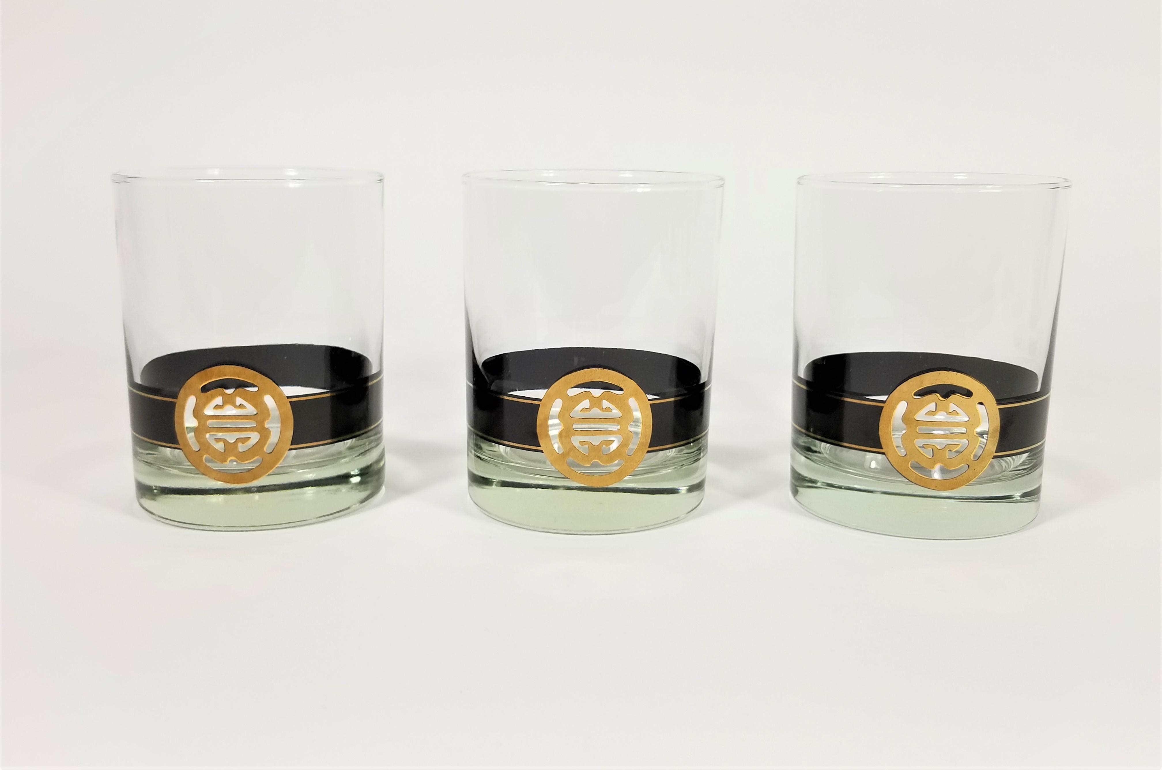 20th Century Cera 22K Gold Mid Century Double Old Fashioned Glassware Barware Set of 6 For Sale
