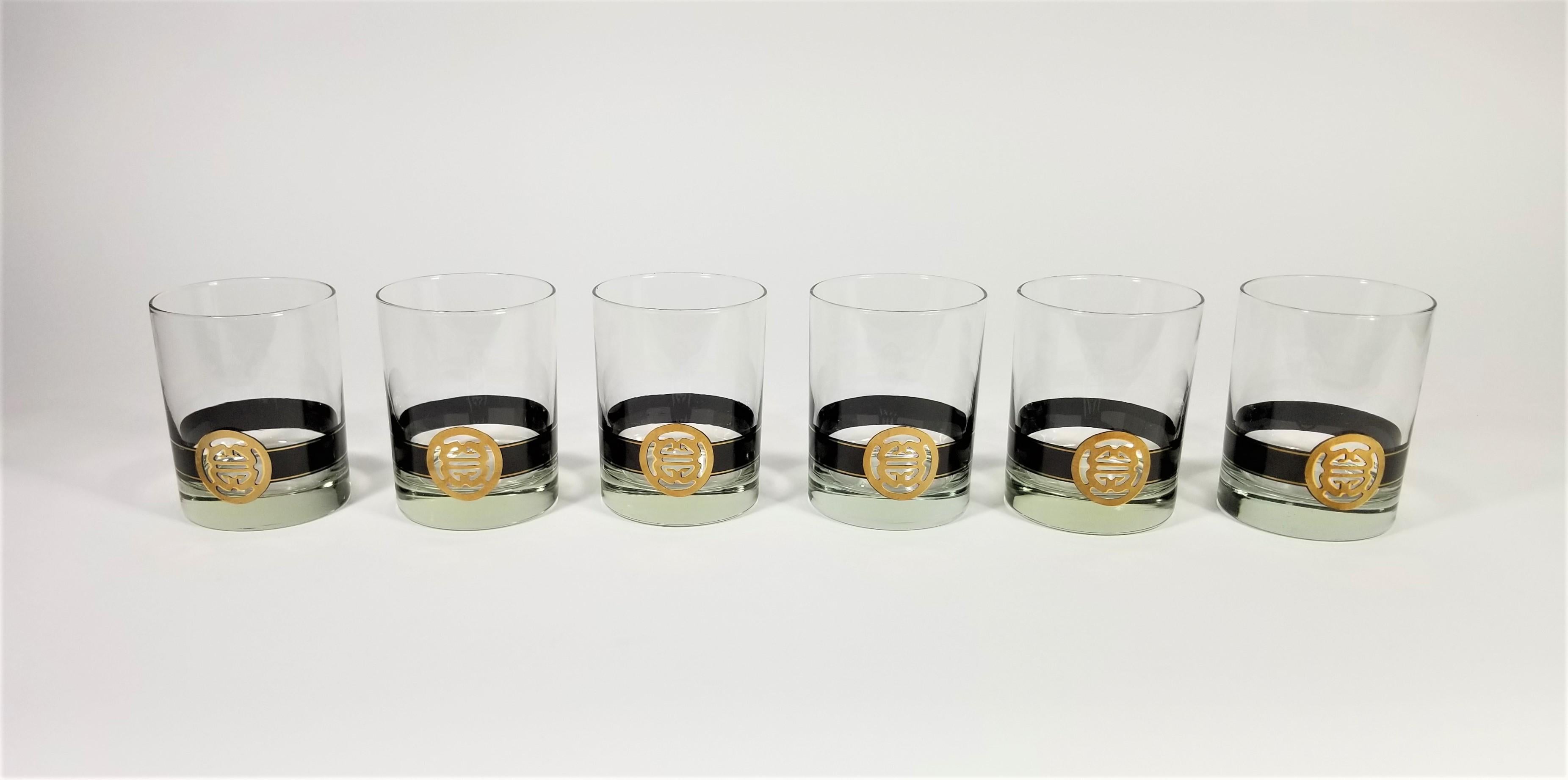Cera 22K Gold Mid Century Double Old Fashioned Glassware Barware Set of 6 For Sale 2