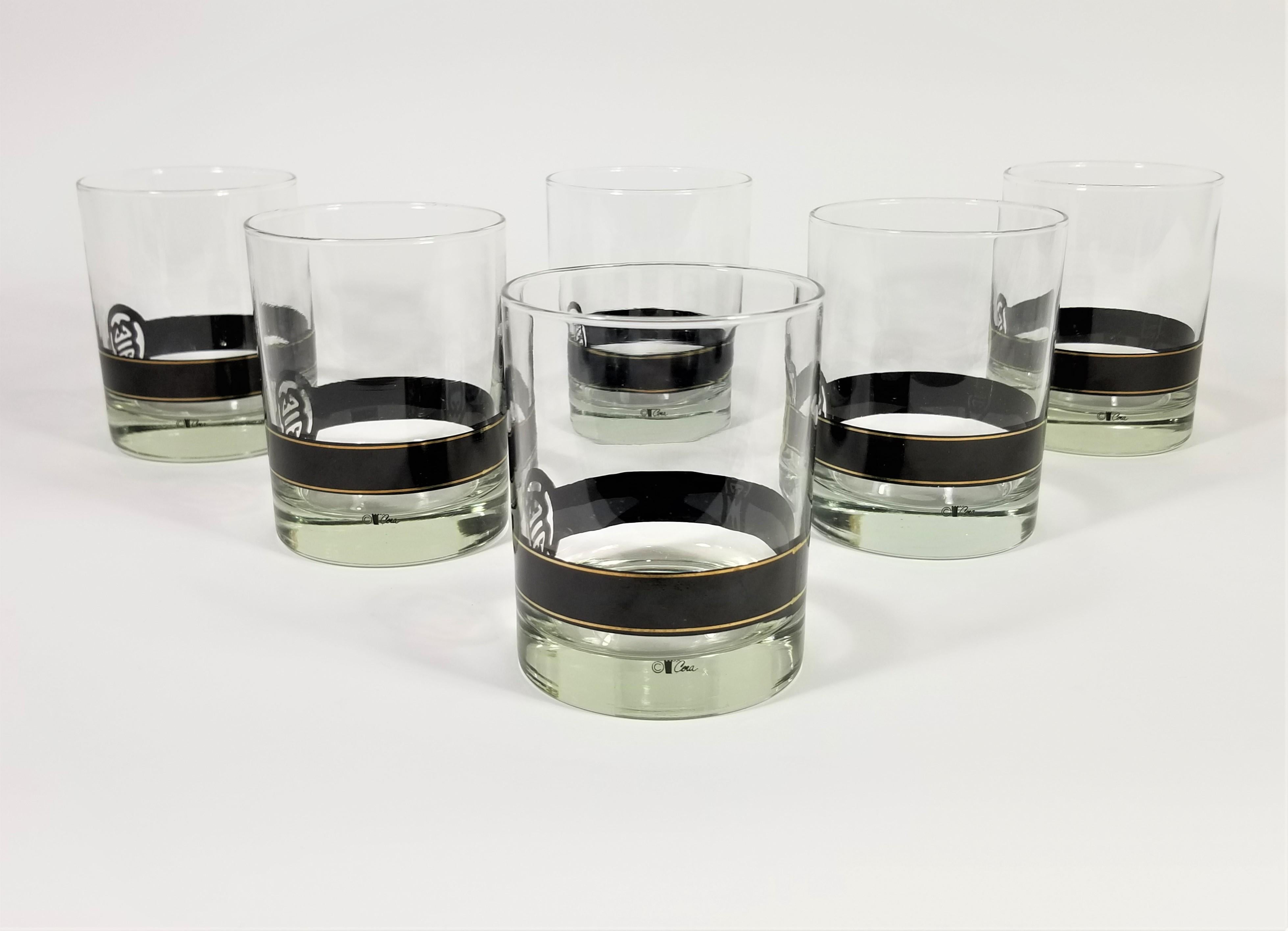 Cera 22K Gold Mid Century Double Old Fashioned Glassware Barware Set of 6 For Sale 3