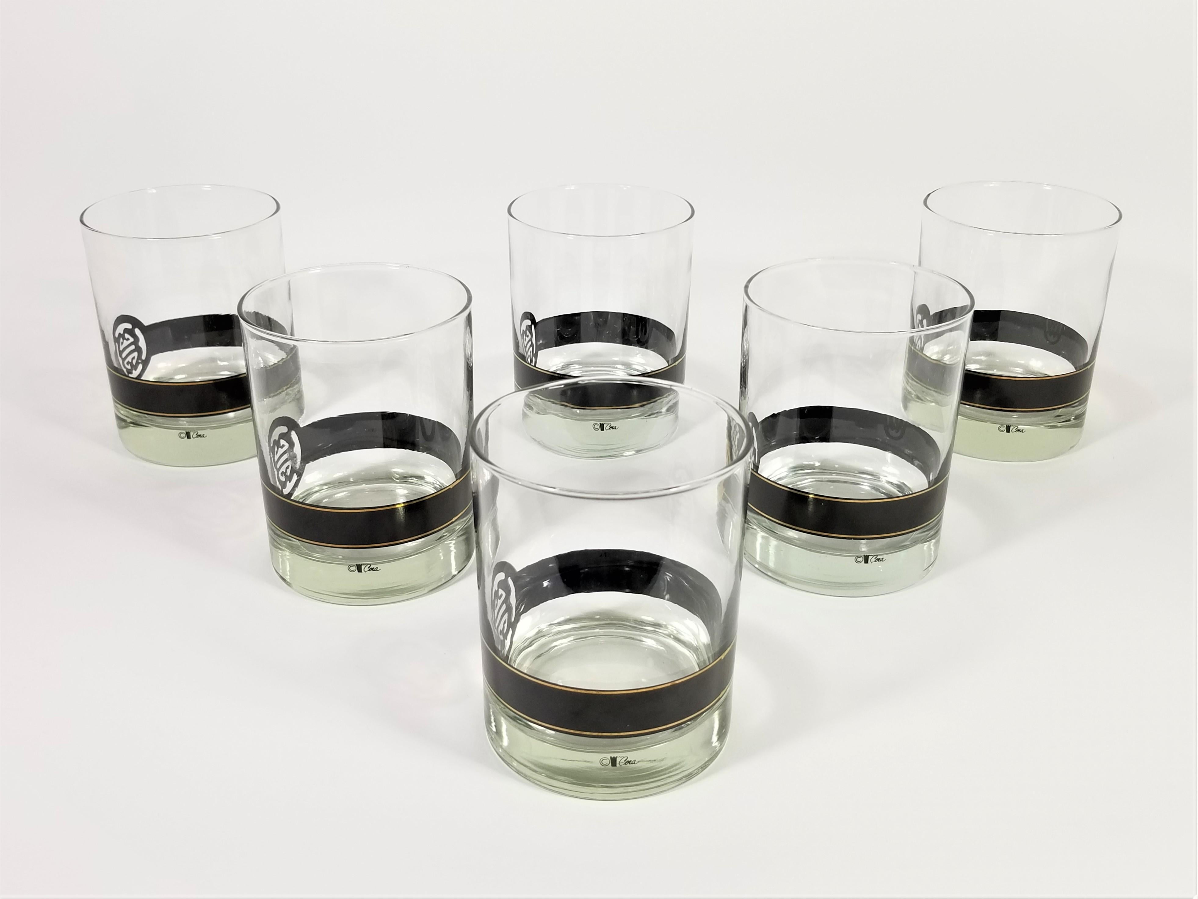 Cera 22K Gold Mid Century Double Old Fashioned Glassware Barware Set of 6 For Sale 4