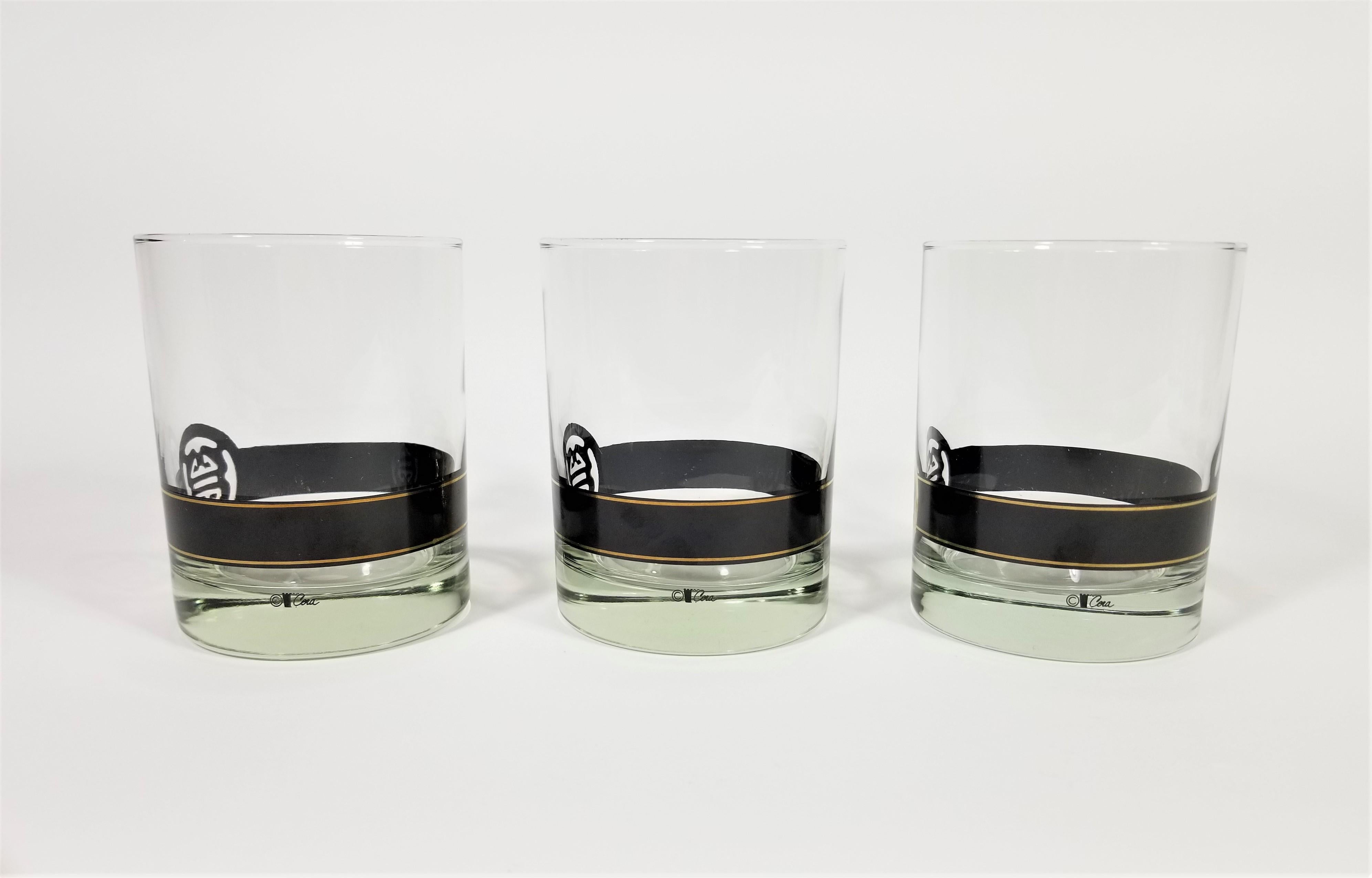 Cera 22K Gold Mid Century Double Old Fashioned Glassware Barware Set of 6 For Sale 5