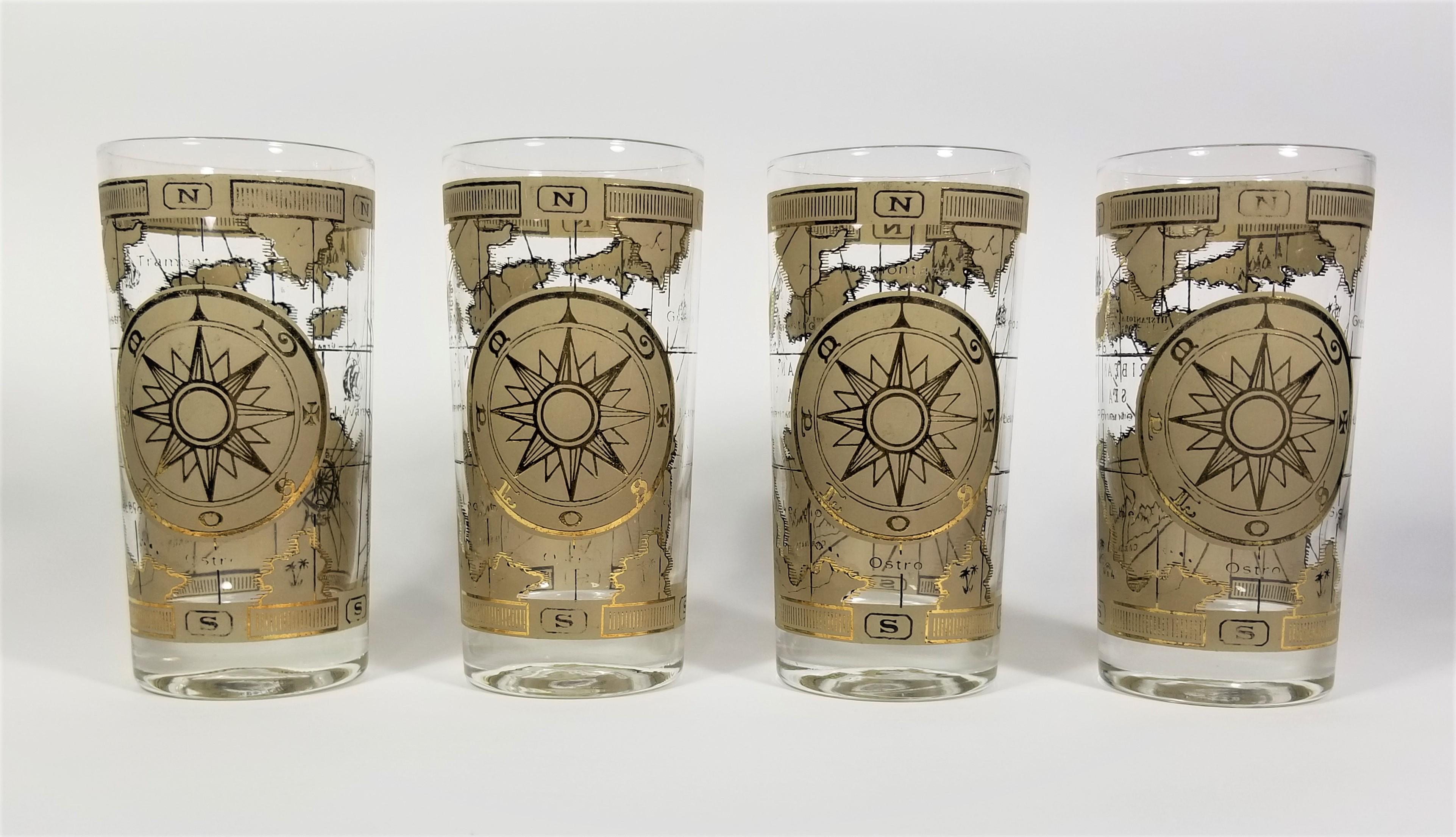 Cera Glassware Barware Old World Map Mid Century In Good Condition For Sale In New York, NY