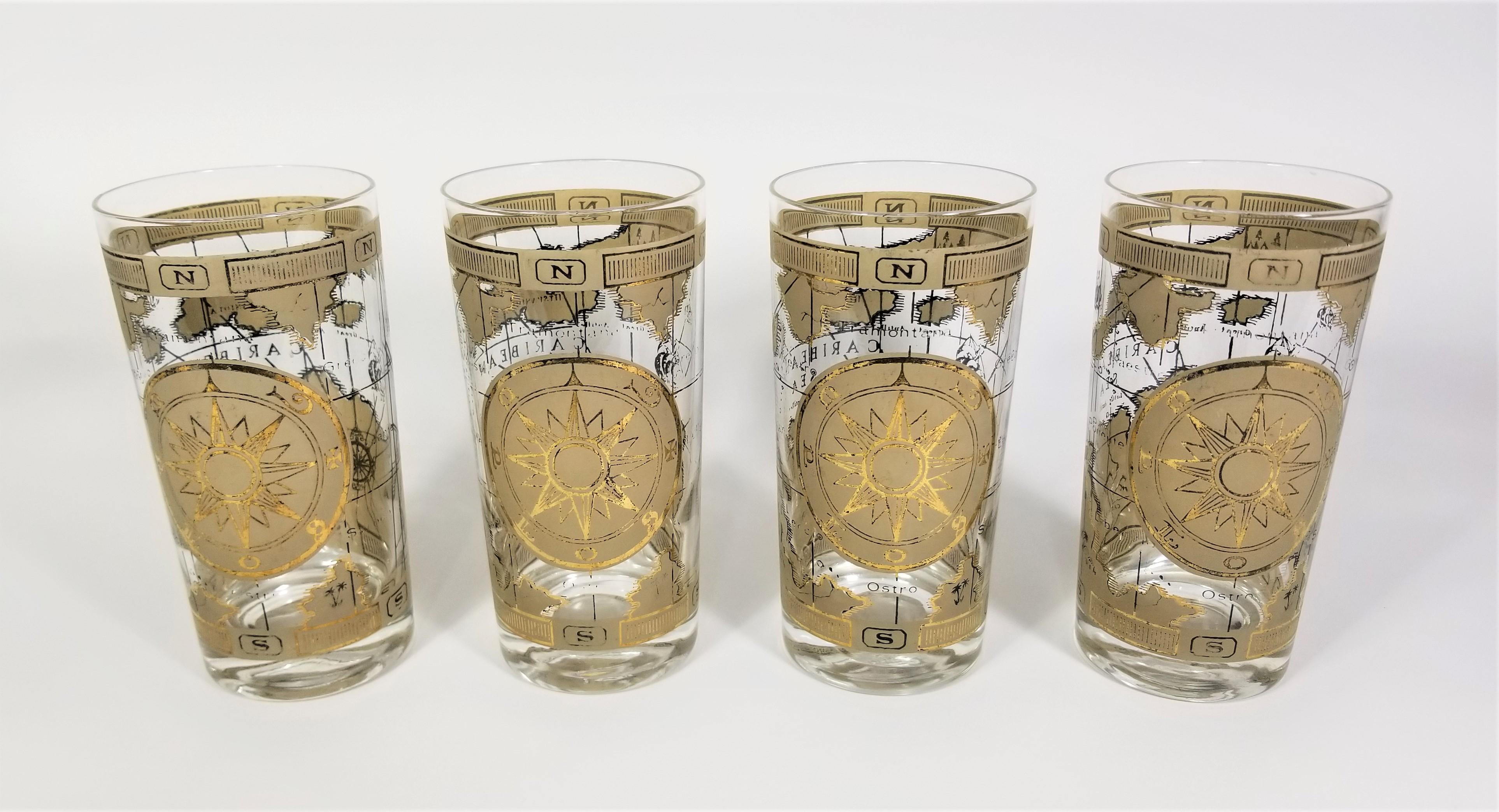 20th Century Cera Glassware Barware Old World Map Mid Century For Sale