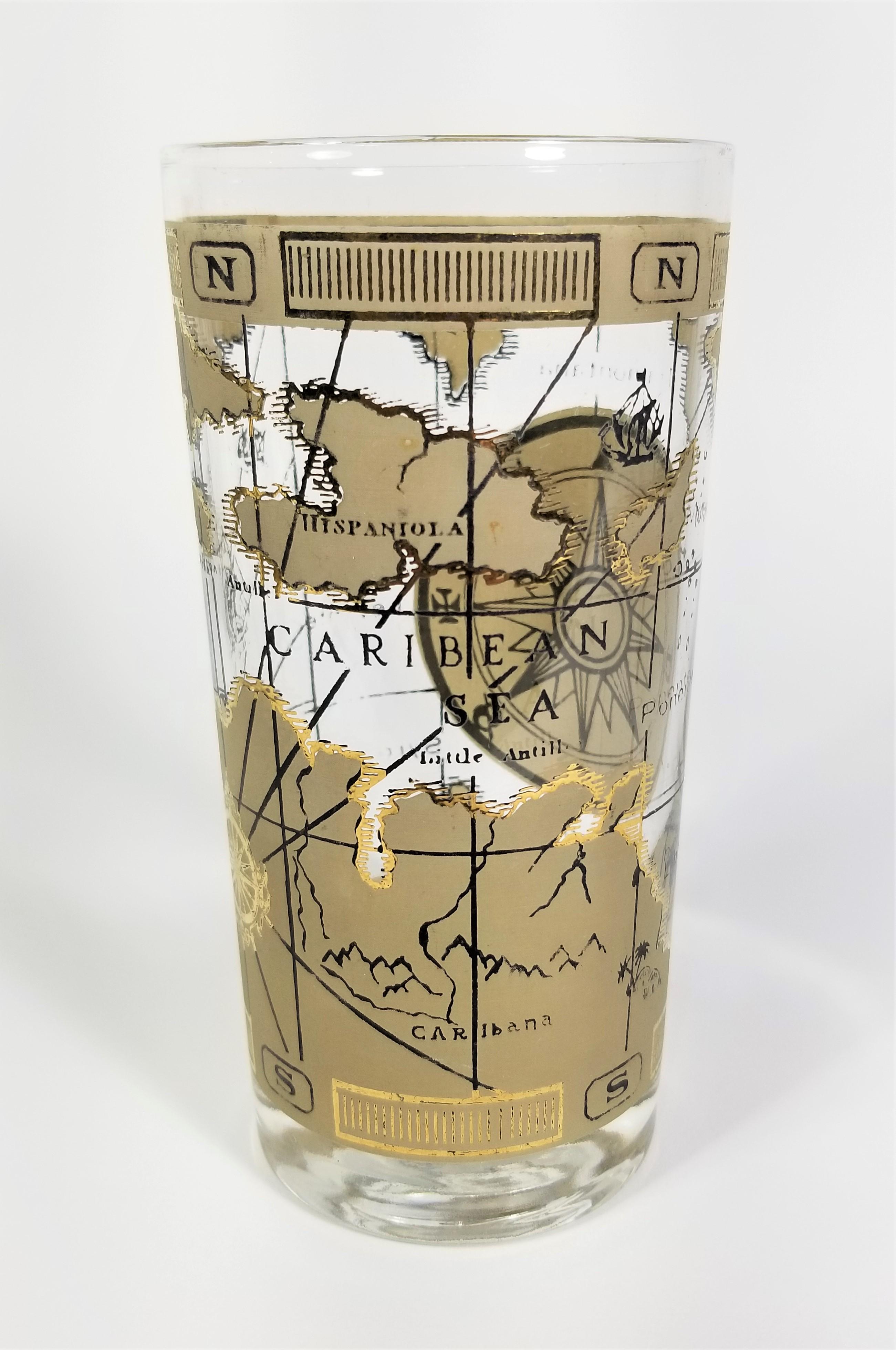 Cera Glassware Barware Old World Map Mid Century For Sale 1