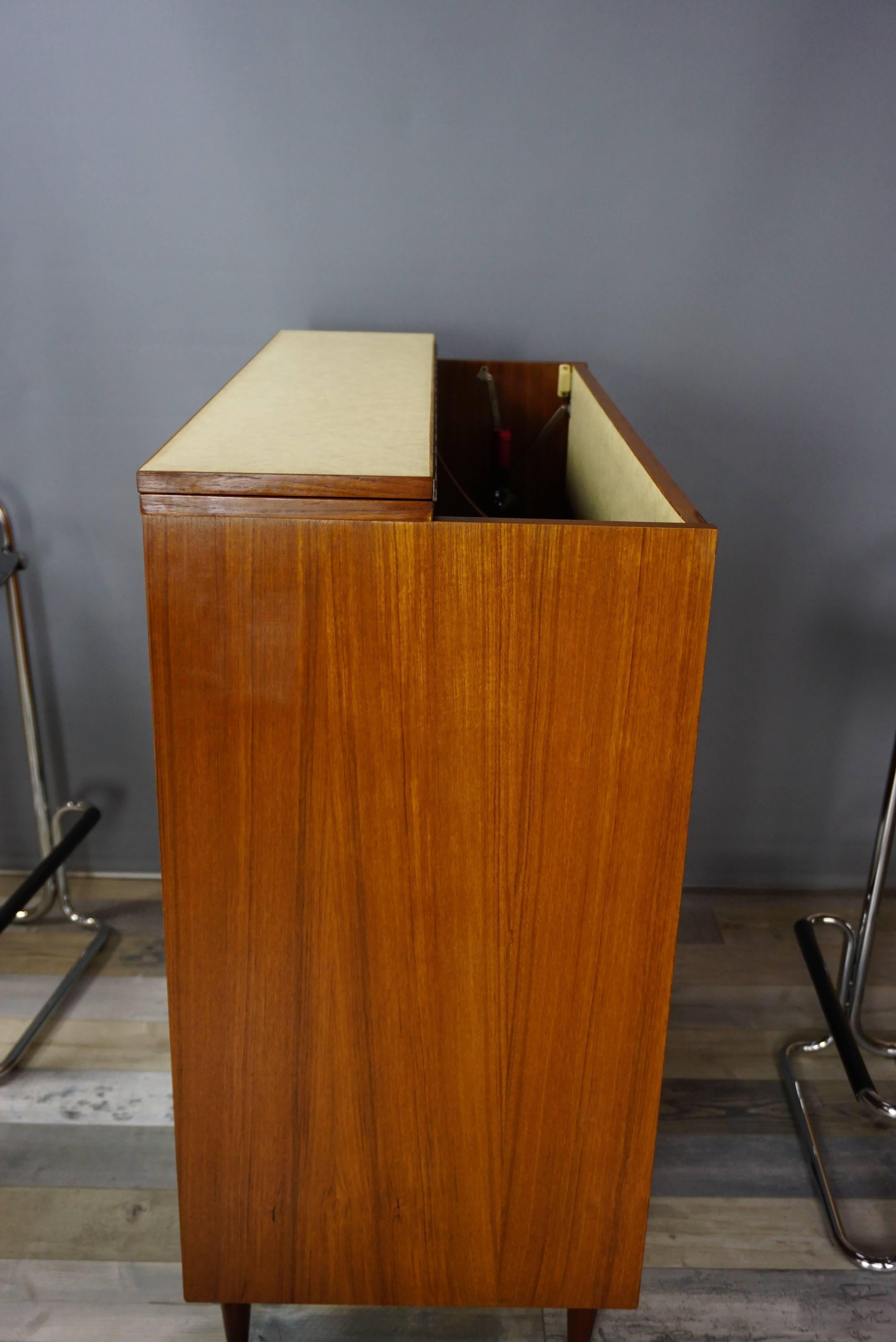 French Ceraùic and Wooden Teak Bar Cabinet from the 1960s