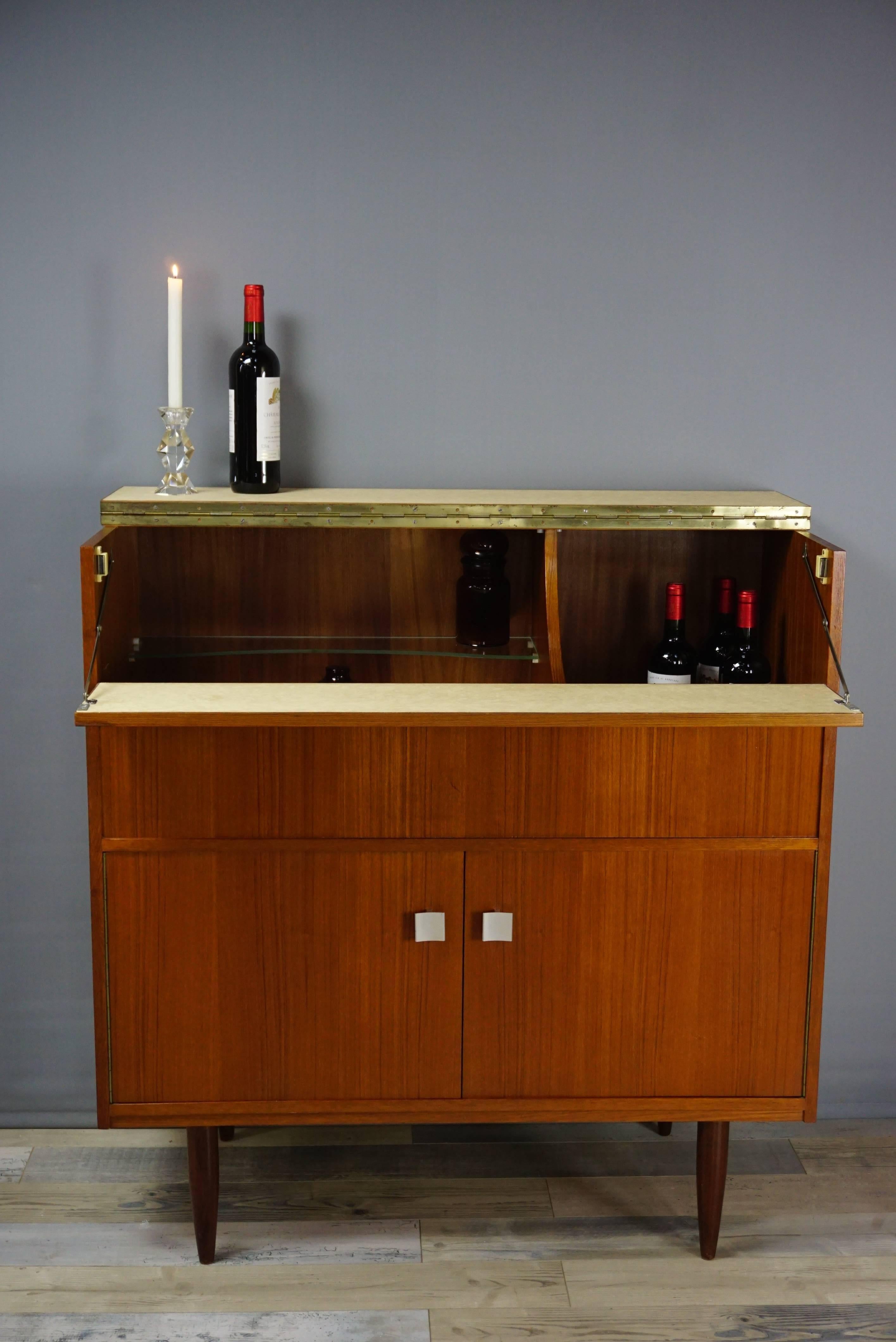 Ceraùic and Wooden Teak Bar Cabinet from the 1960s 1