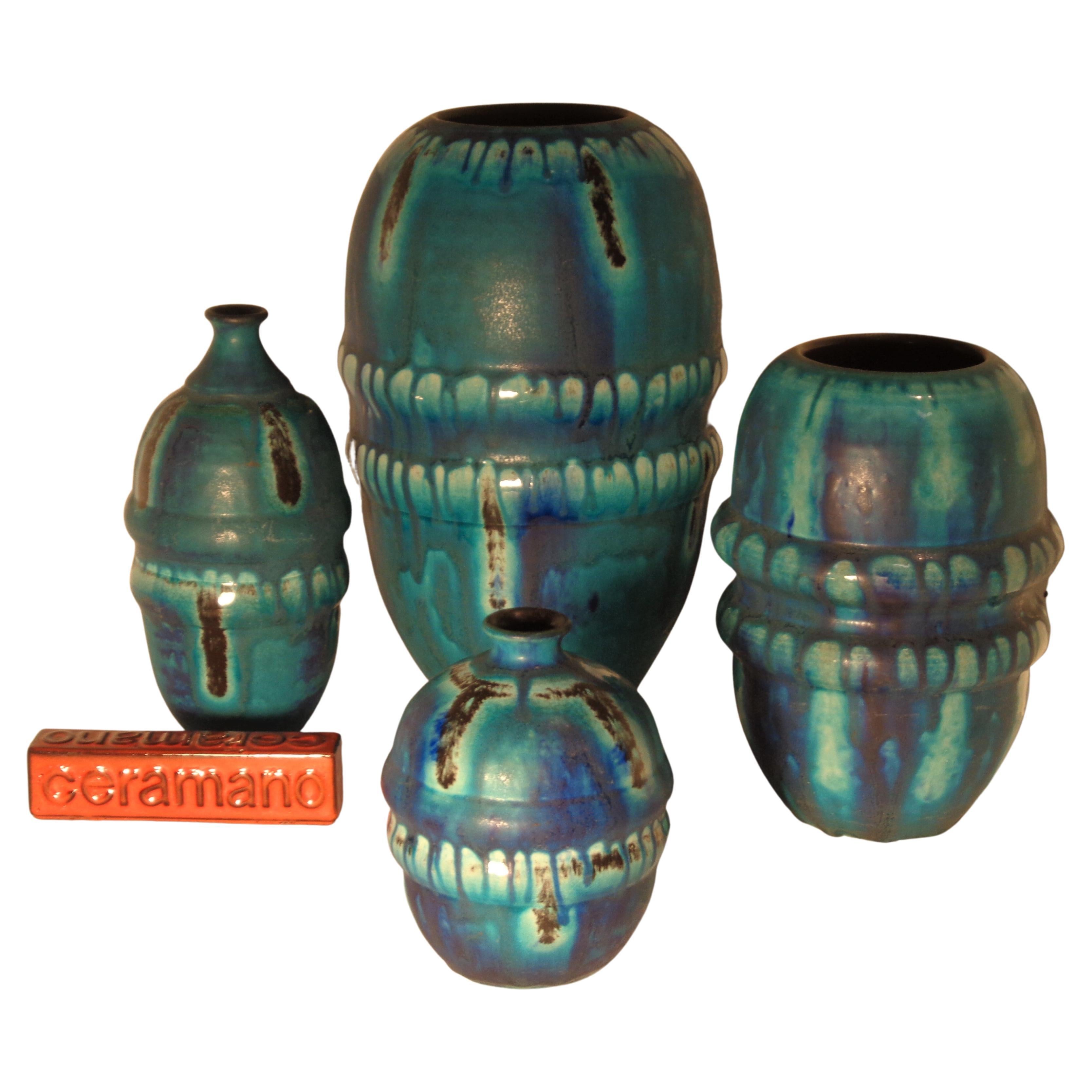 Fired Ceramano Riviera Cerulean Blue Glaze Art Pottery Group, Germany 1960's