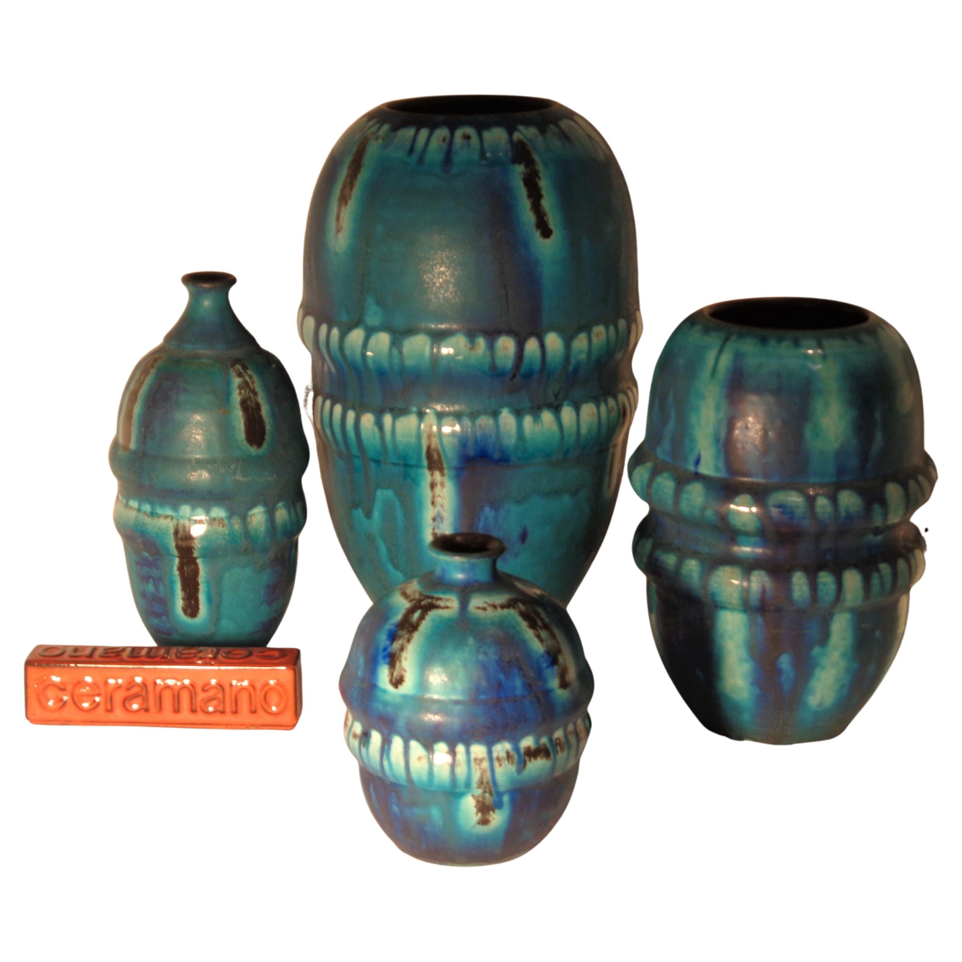 Ceramano Riviera Cerulean Blue Glaze Art Pottery Group, Germany 1960's 1