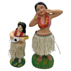 Vintage Ceramic 1950s Hawaiian Hula Girls Nodder Set of 2