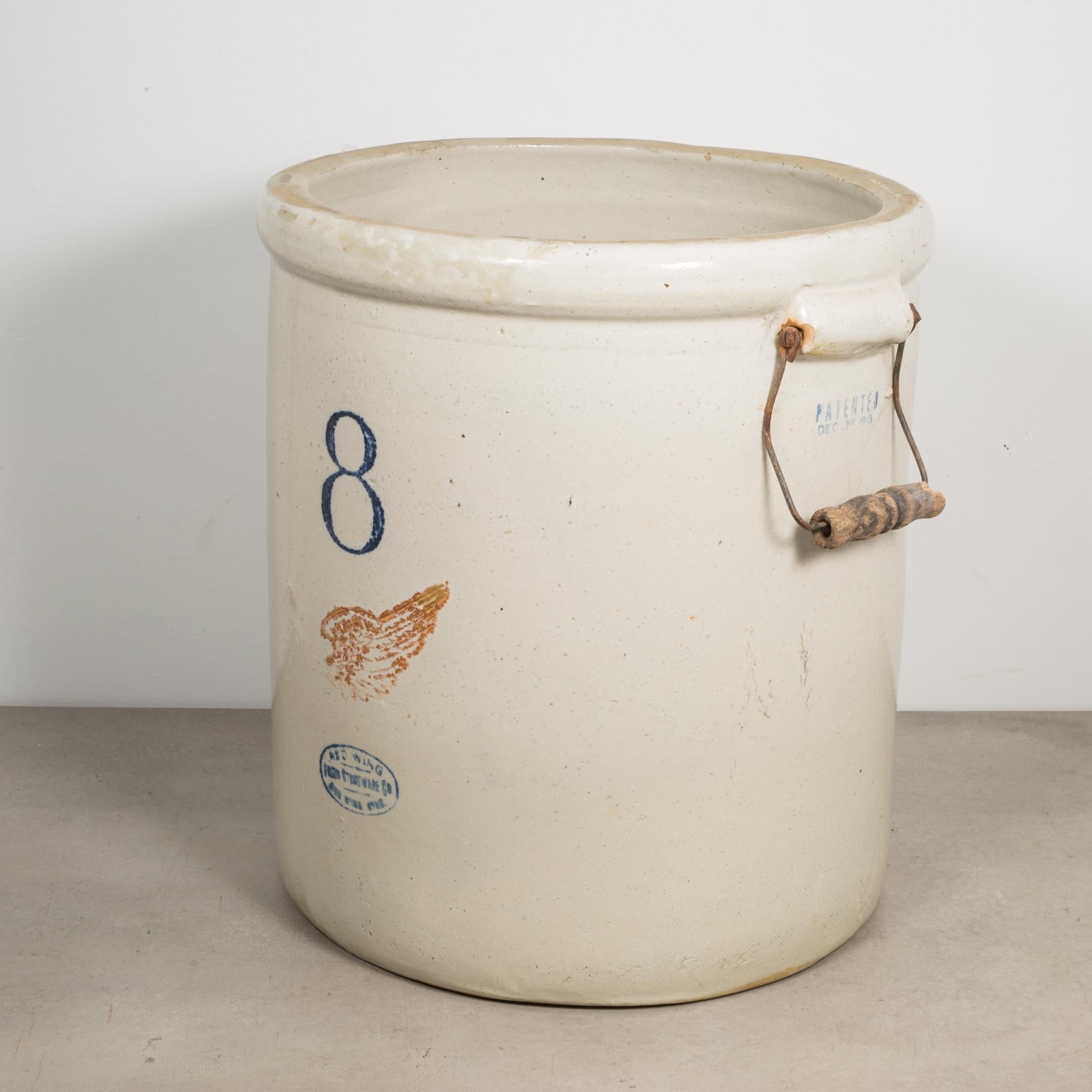 About

This is an original commercial 8 gallon crock with metal and wood handles manufactured by the Red Wing Union Stoneware Company, Minnesota USA. The piece has retained its original finish and is in excellent condition with appropriate patina