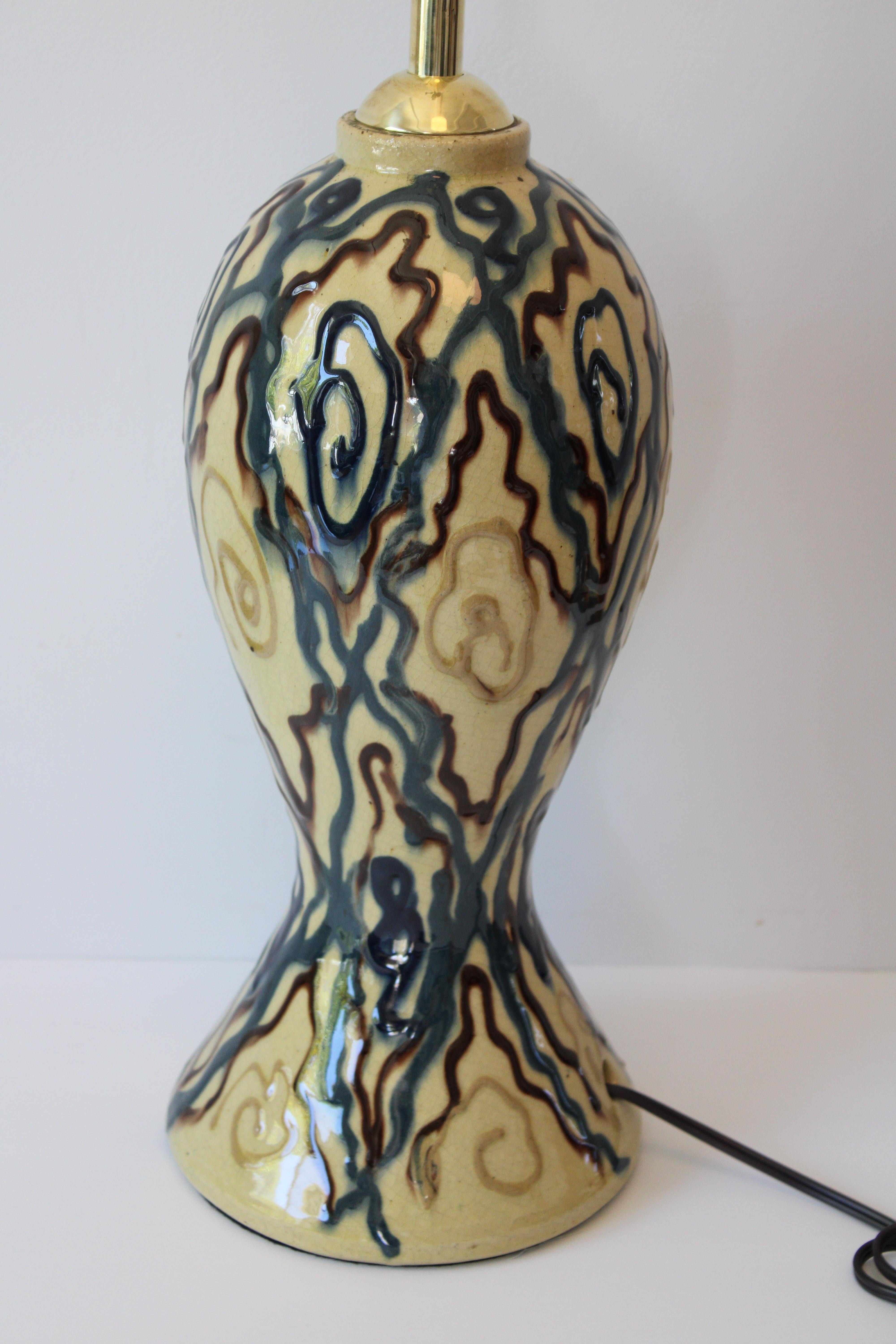 Brass Ceramic Abstract Lamp For Sale