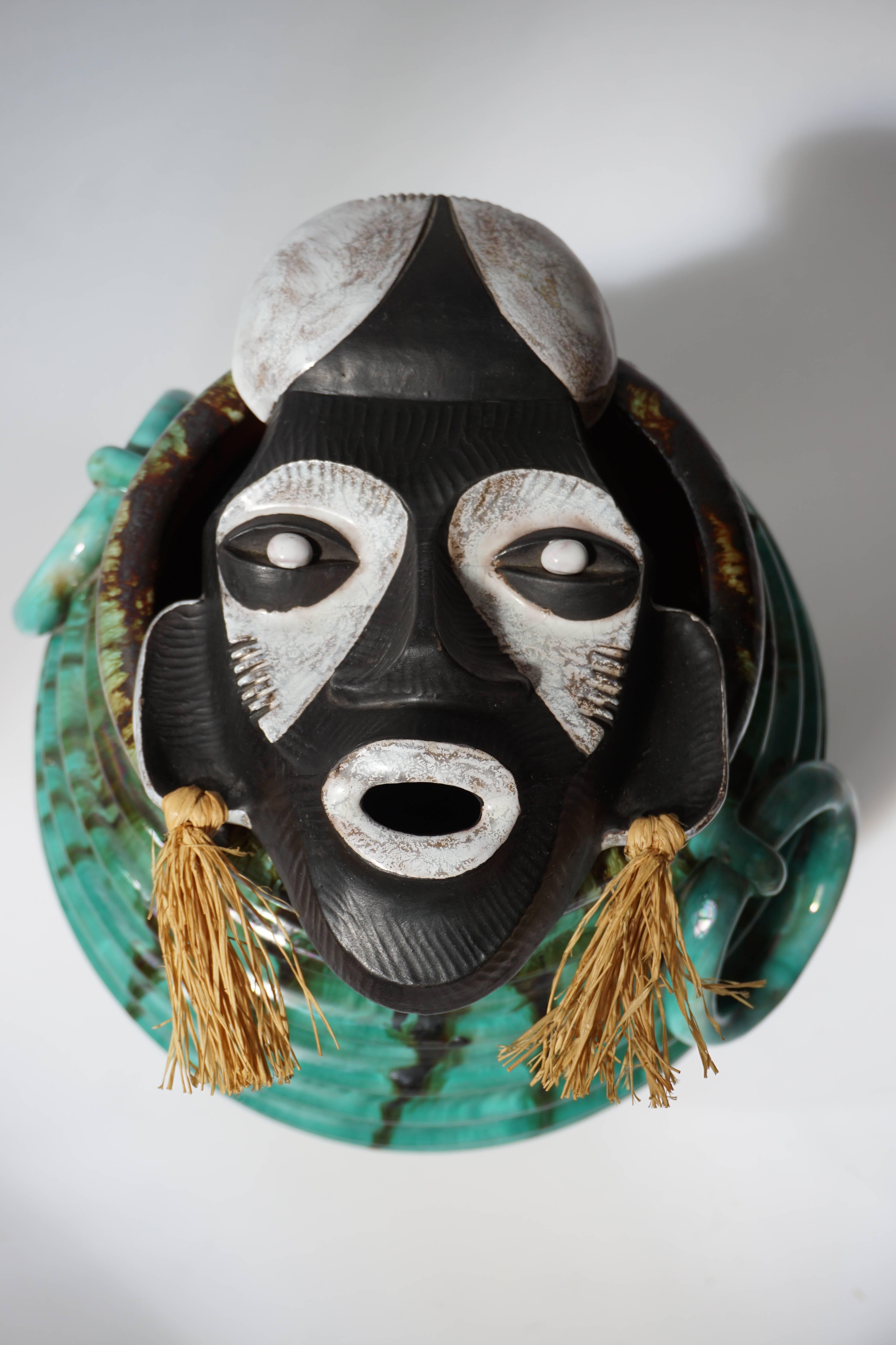 Austrian Ceramic African Mask by Anzengruber