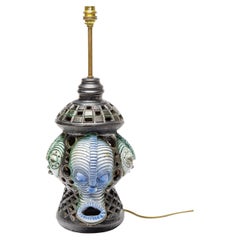 Ceramica africana lampada da tavolo con decorazione smaltata, 1960-1970 circa
