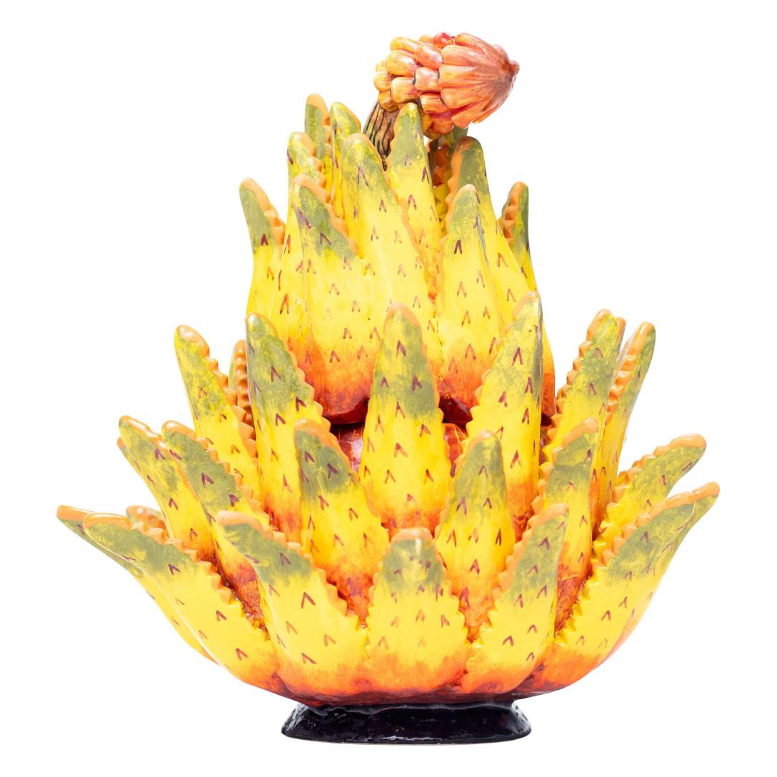 Aloe Jewelry Box
Hand-Painted by Swelihle Khanyeza, Sculpted by Sbusiso Ndaba
Love Art Ceramic, South Africa

Introducing the Aloe Jewelry Box, a captivating ceramic piece that pays tribute to the resilient and iconic aloe vera plant. Measuring 5
